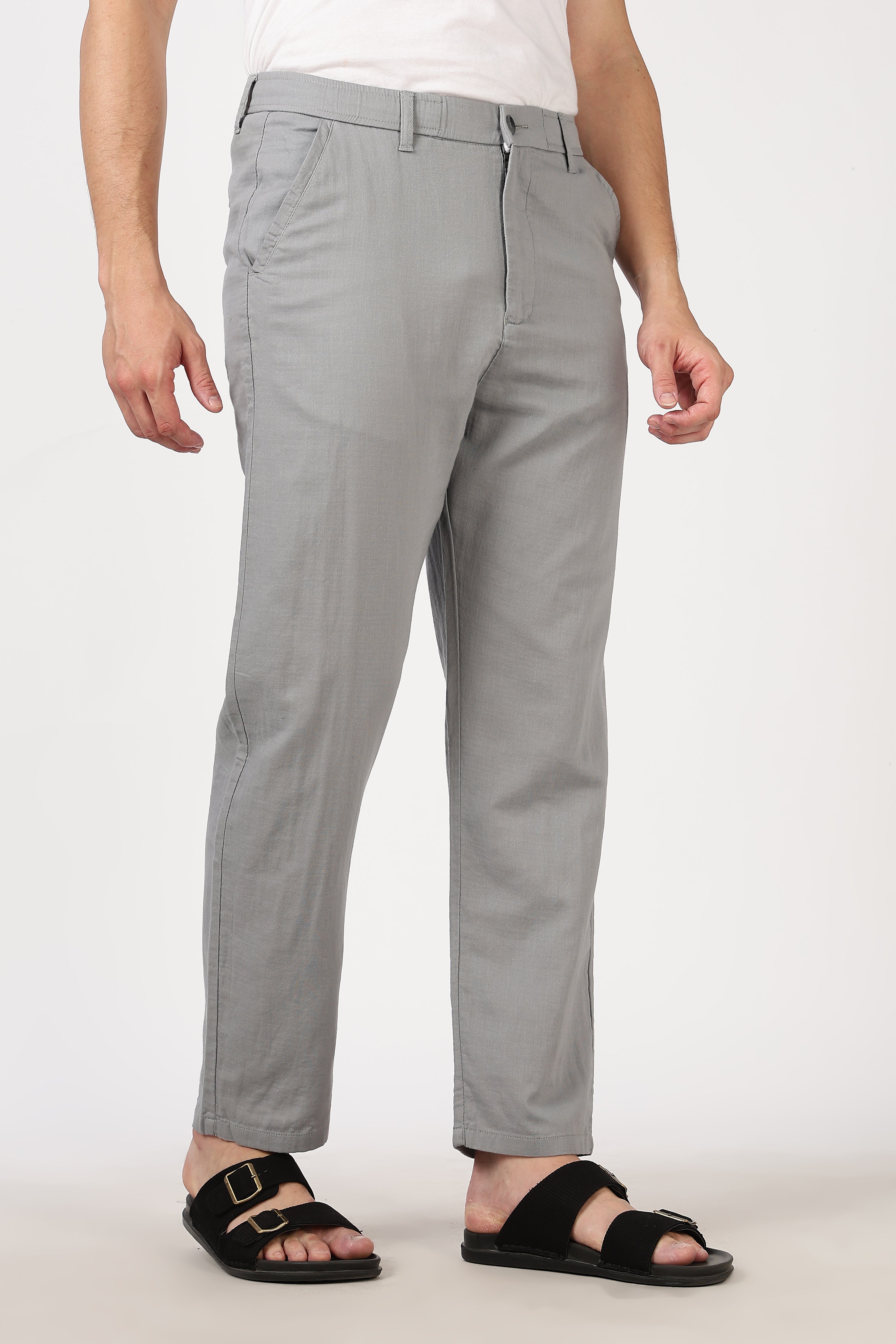 Linen-style 100% Cotton Straight Fit Grey Pant