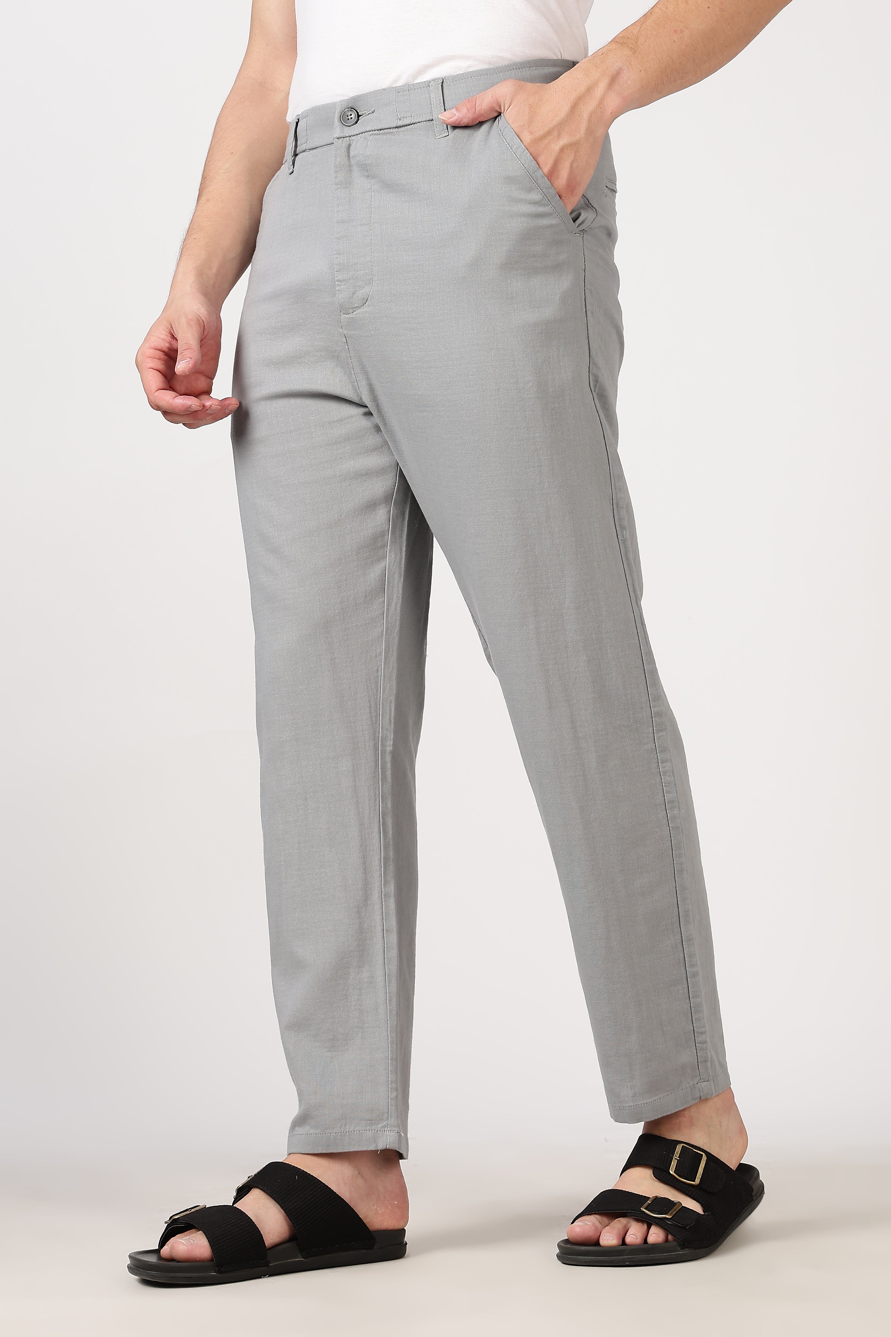 Linen-style 100% Cotton Straight Fit Grey Pant