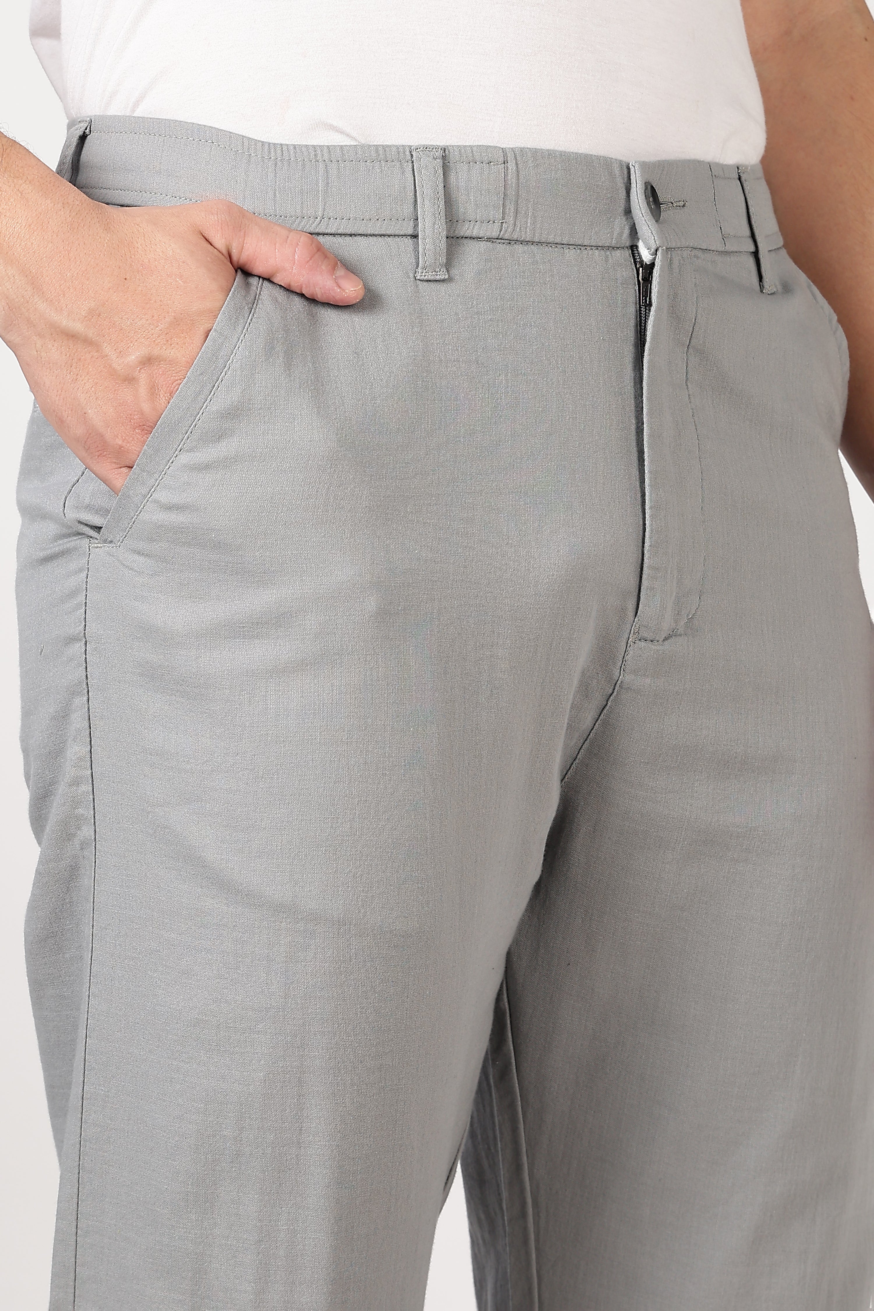 Linen-style 100% Cotton Straight Fit Grey Pant
