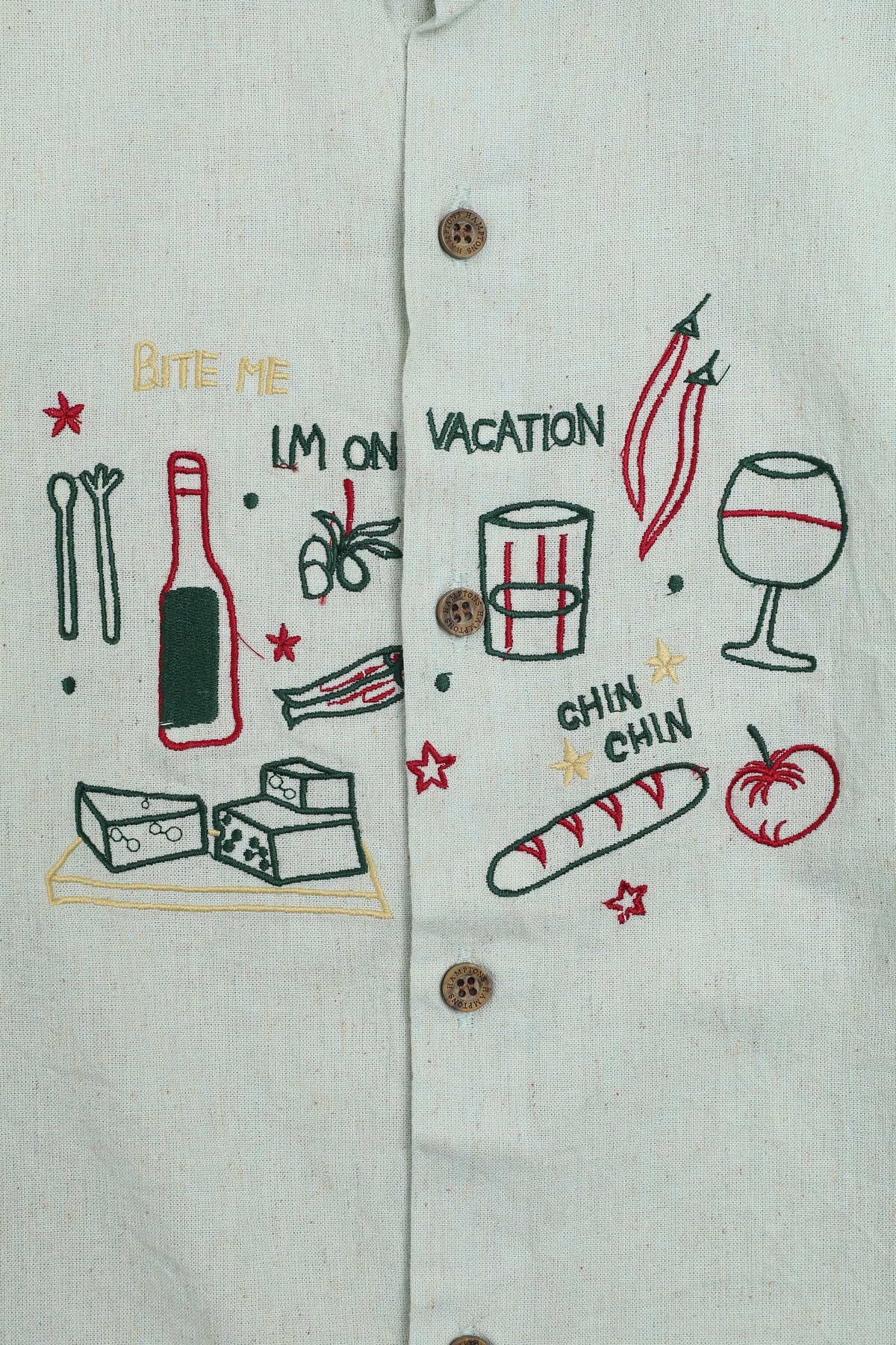 Playful Vacation Cotton Regular Fit Sage Green Embroidered Shirt