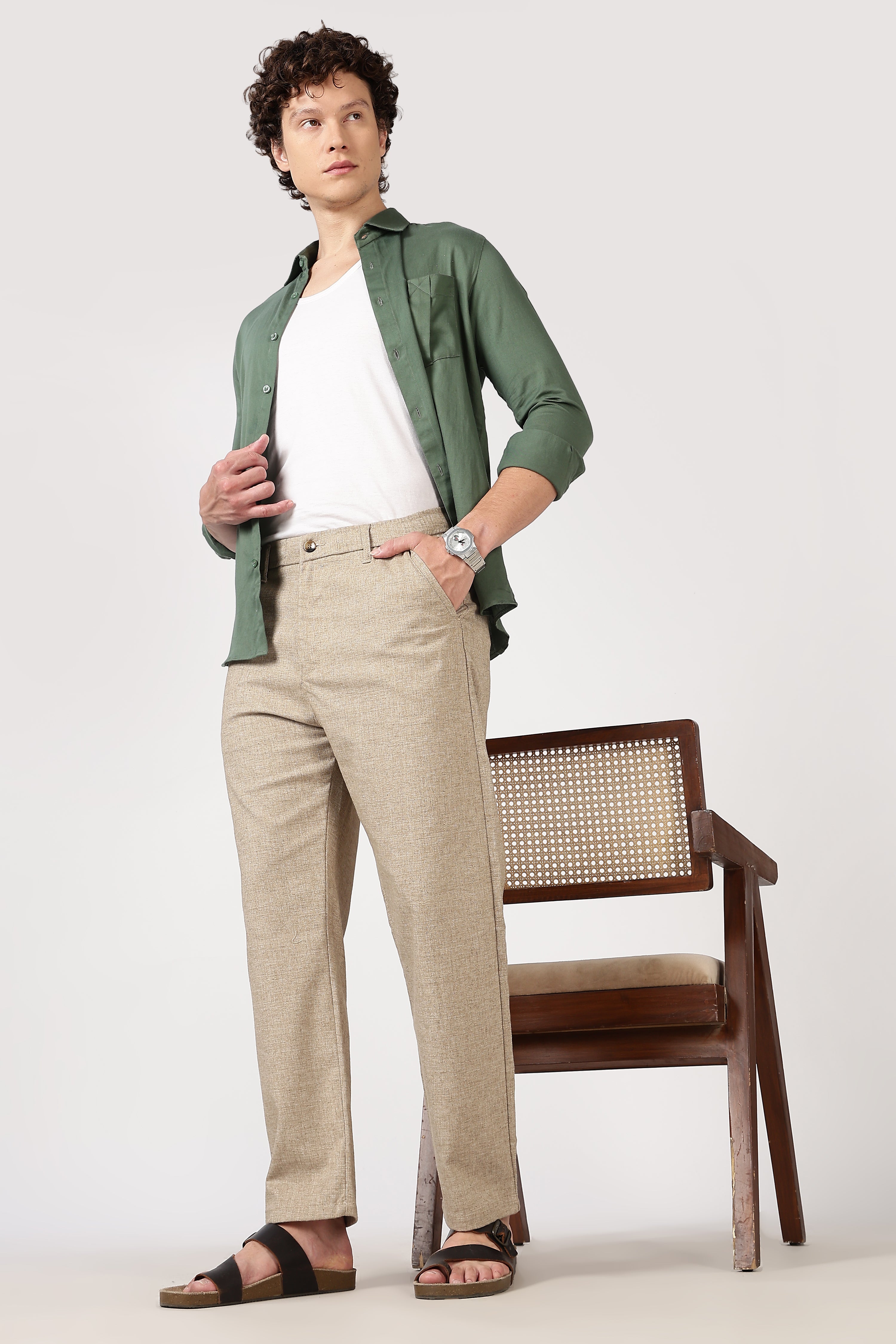 Linen-style 100% Cotton Straight Fit Khaki Pant