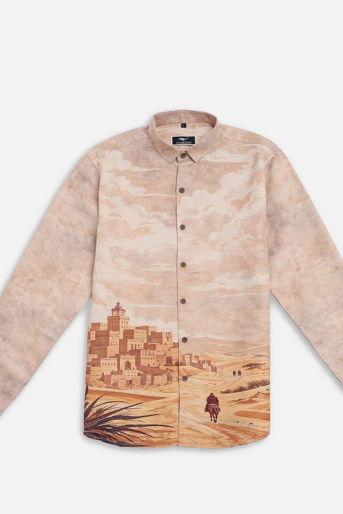 Desert Mirage Cotton Regular Fit Beige Printed Shirt
