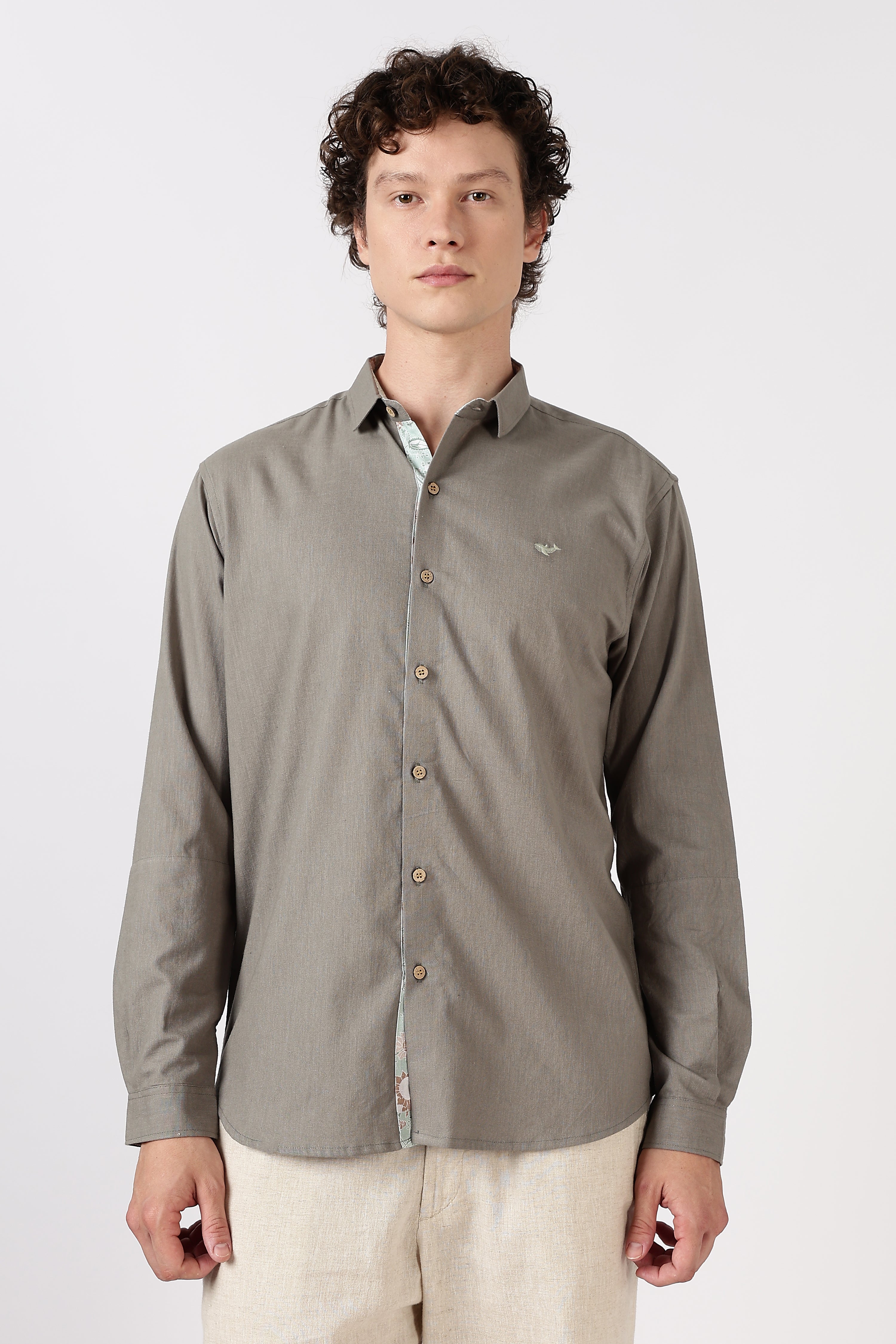Fine Count Cotton Regular Fit Grey Embroidered Shirt
