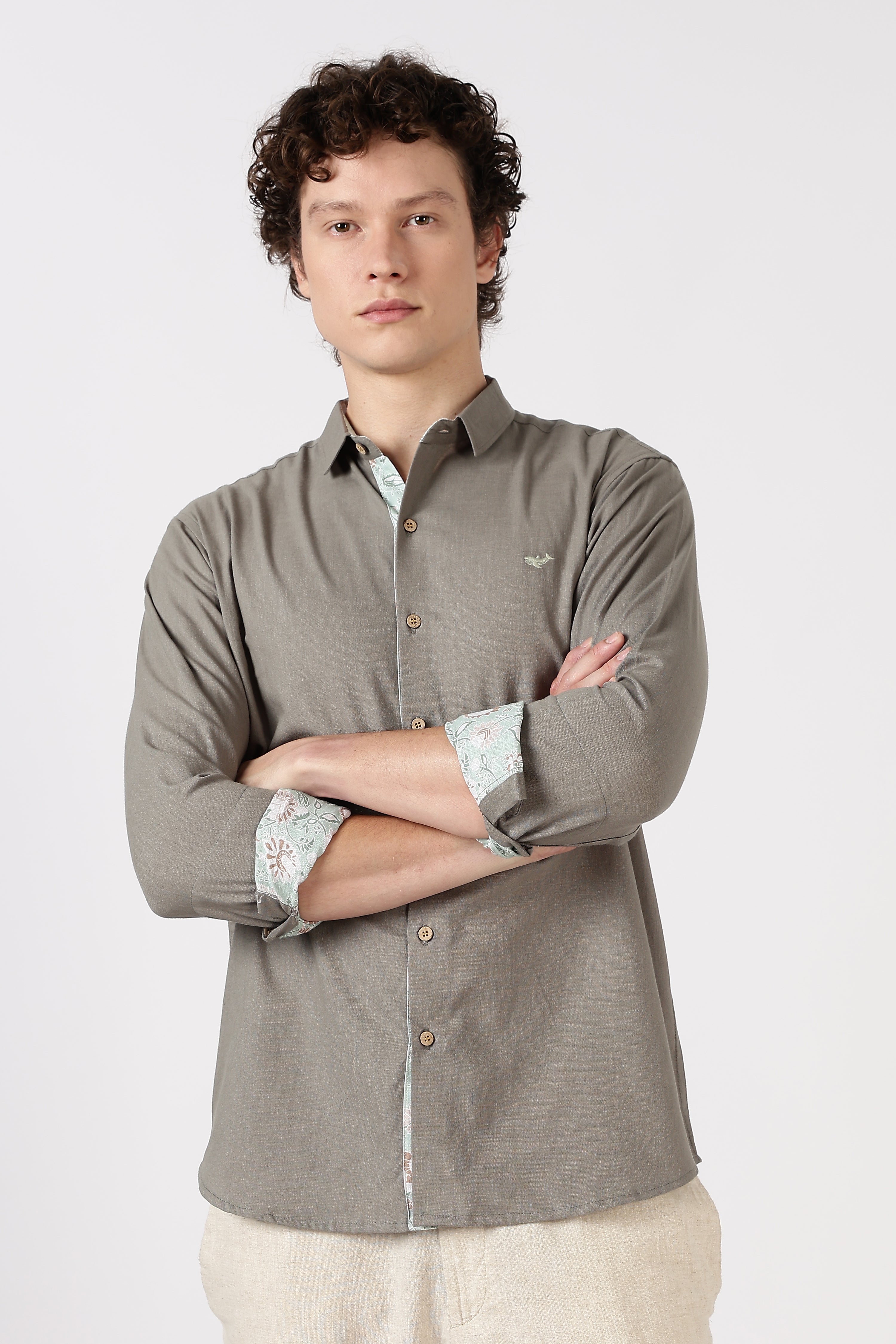 Fine Count Cotton Regular Fit Grey Embroidered Shirt
