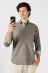 Fine Count Cotton Regular Fit Grey Embroidered Shirt