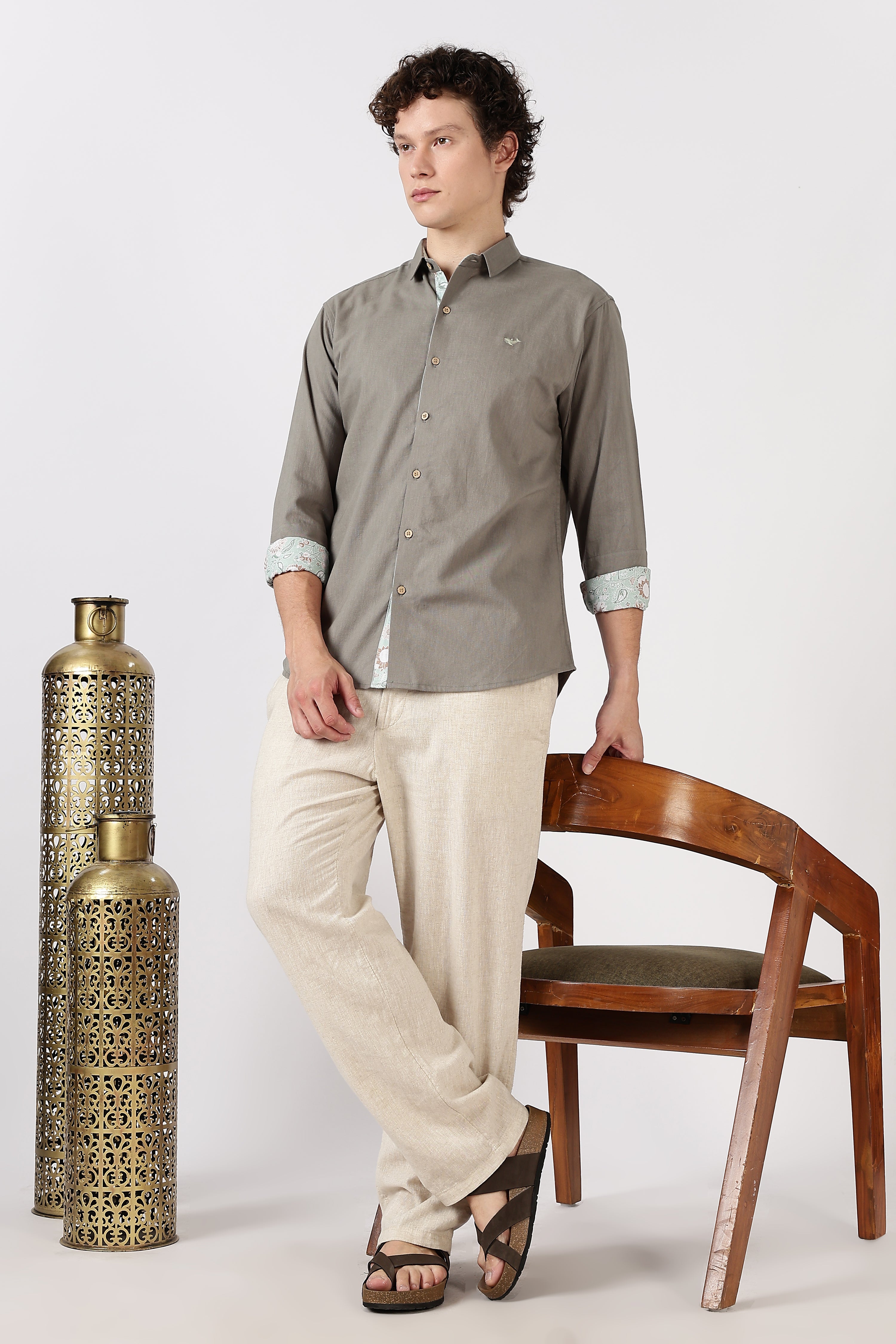 Fine Count Cotton Regular Fit Grey Embroidered Shirt