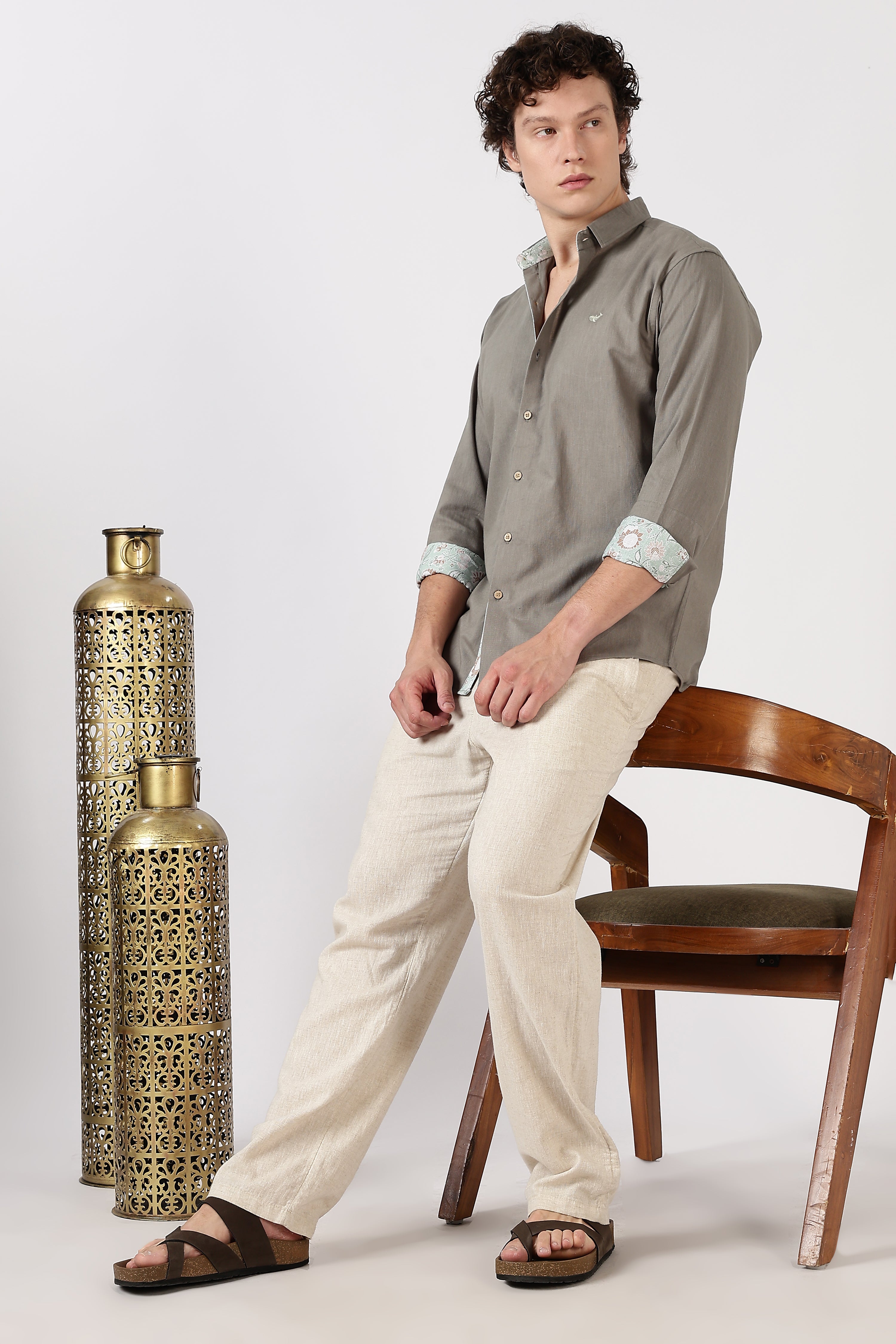 Fine Count Cotton Regular Fit Grey Embroidered Shirt