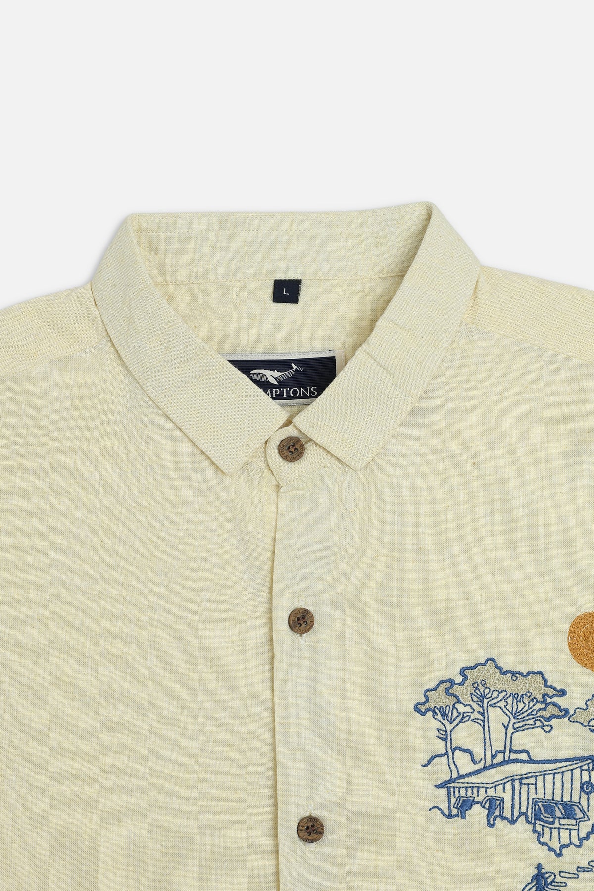 Sunset Retreat Cotton Regular Fit Yellow Embroidered Shirt
