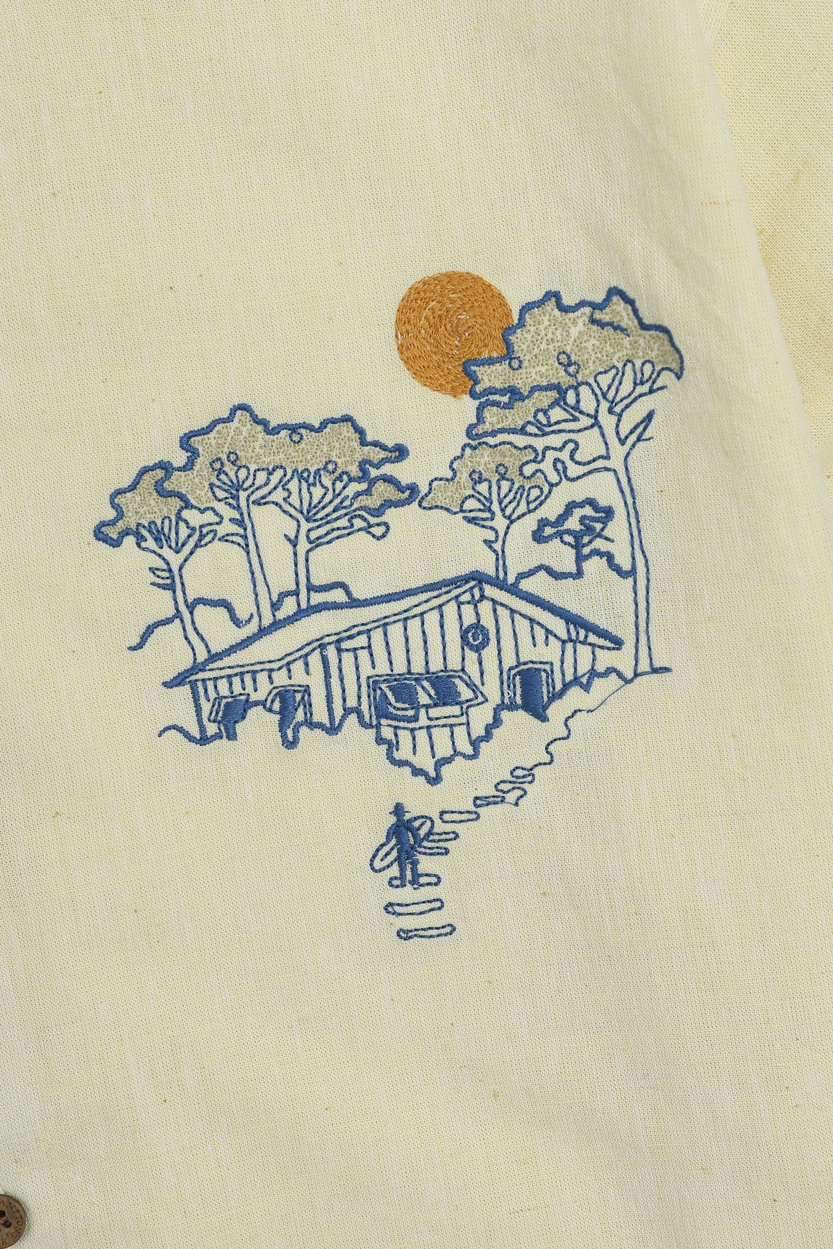 Sunset Retreat Cotton Regular Fit Yellow Embroidered Shirt