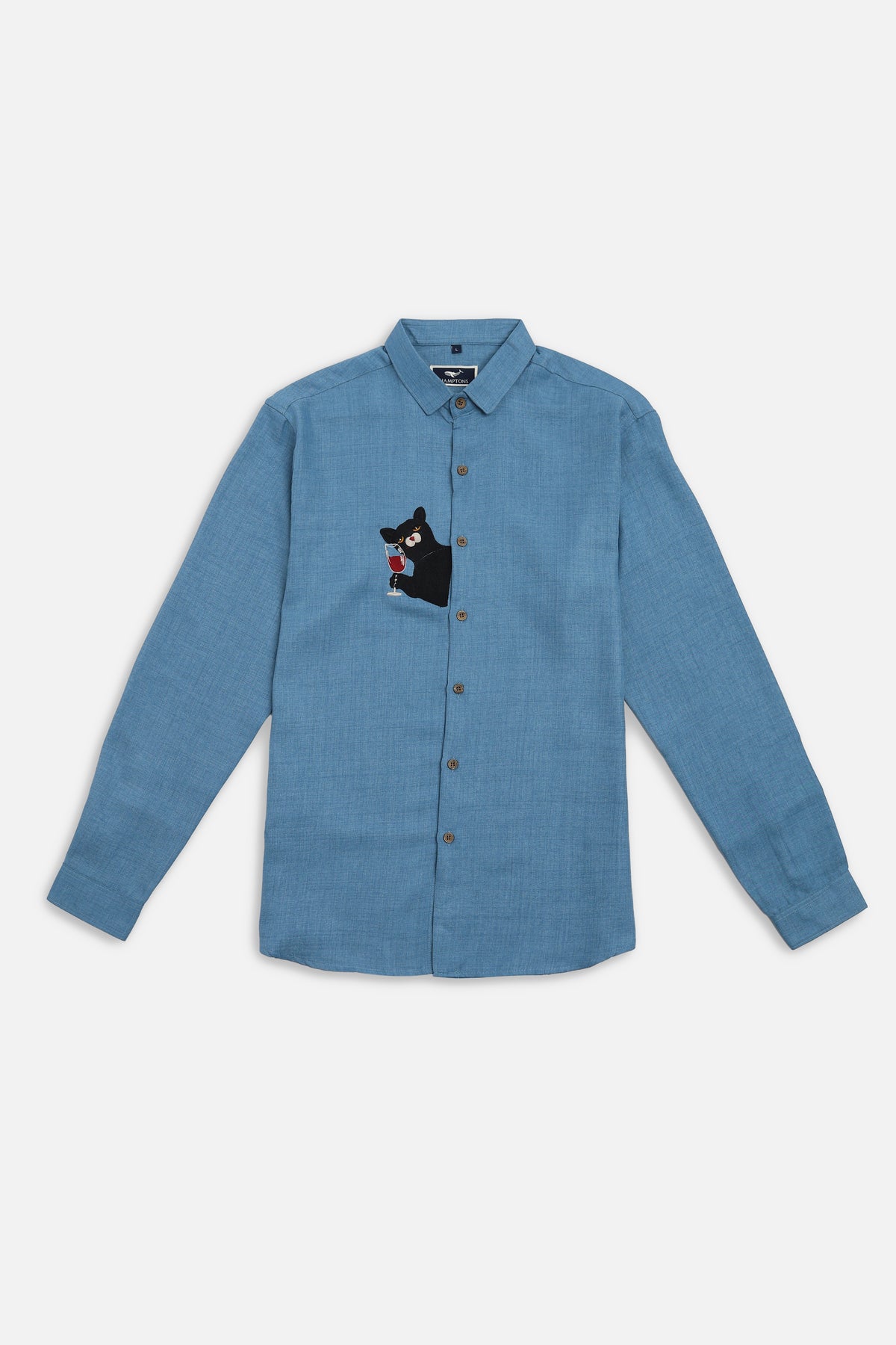 Midnight Sommelier Cotton Regular Fit Blue Embroidered Shirt