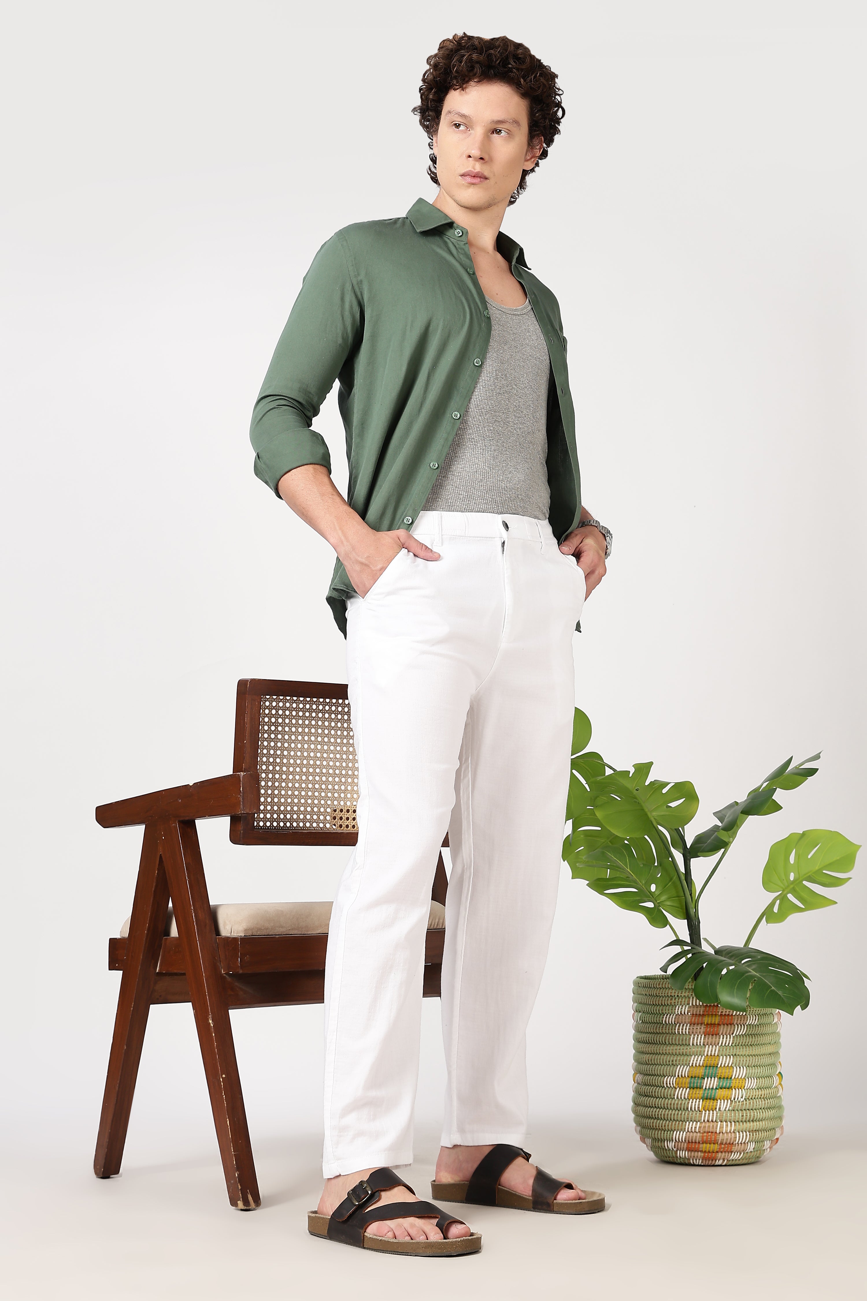 Linen-style 100% Cotton Straight Fit White Pant