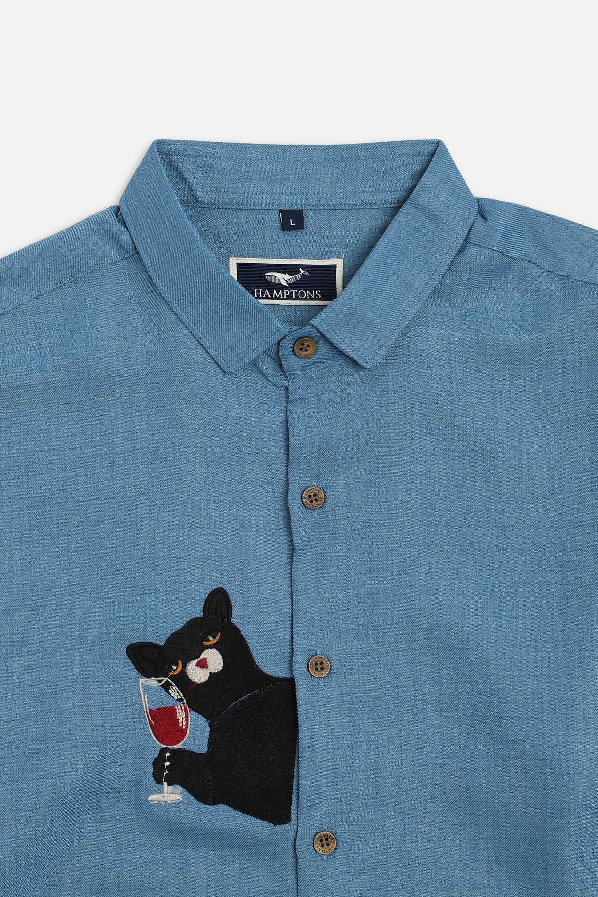 Midnight Sommelier Cotton Regular Fit Blue Embroidered Shirt
