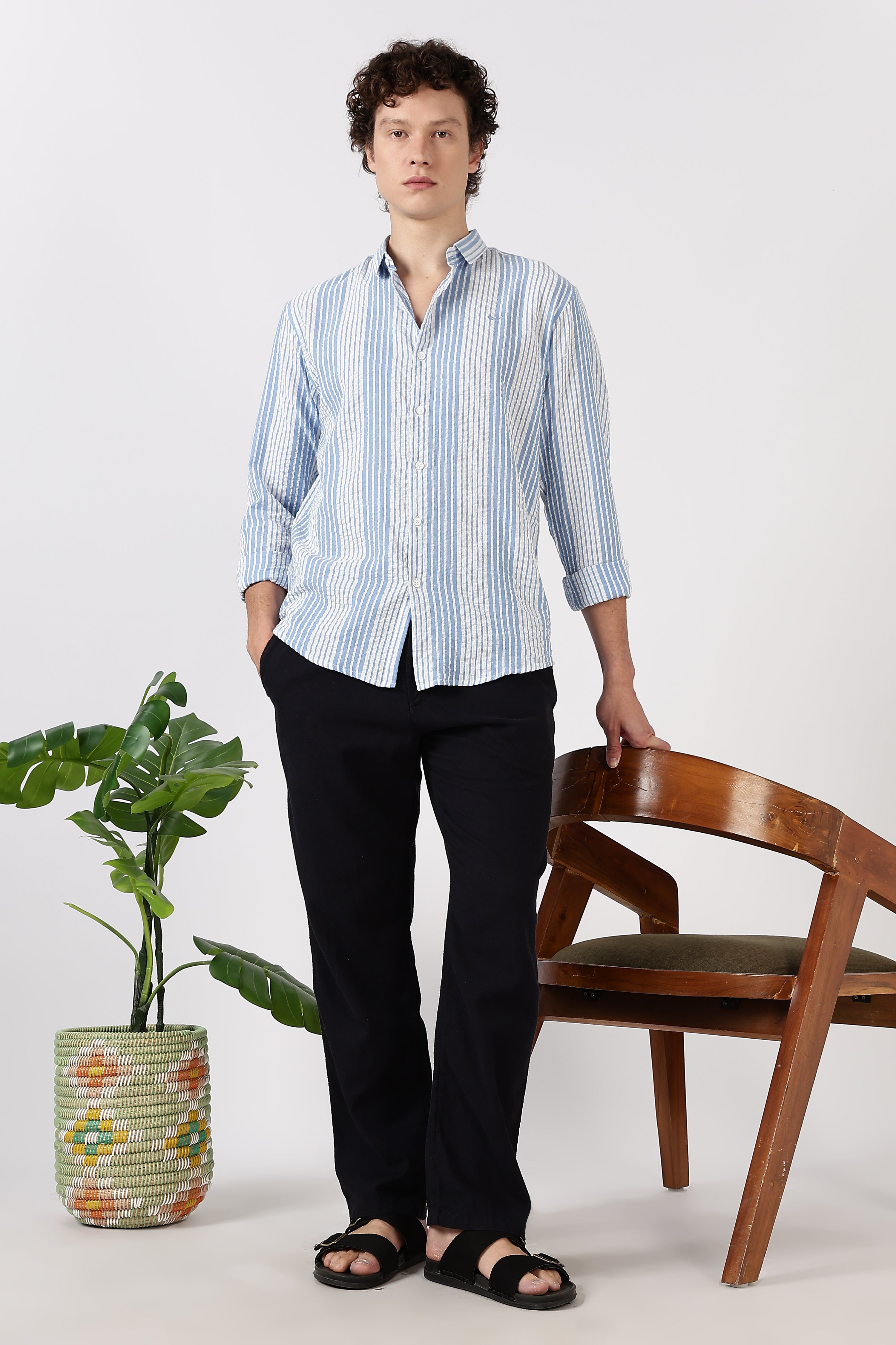 Seersucker Pinstripe Cotton Regular Fit Skyline Striped Shirt