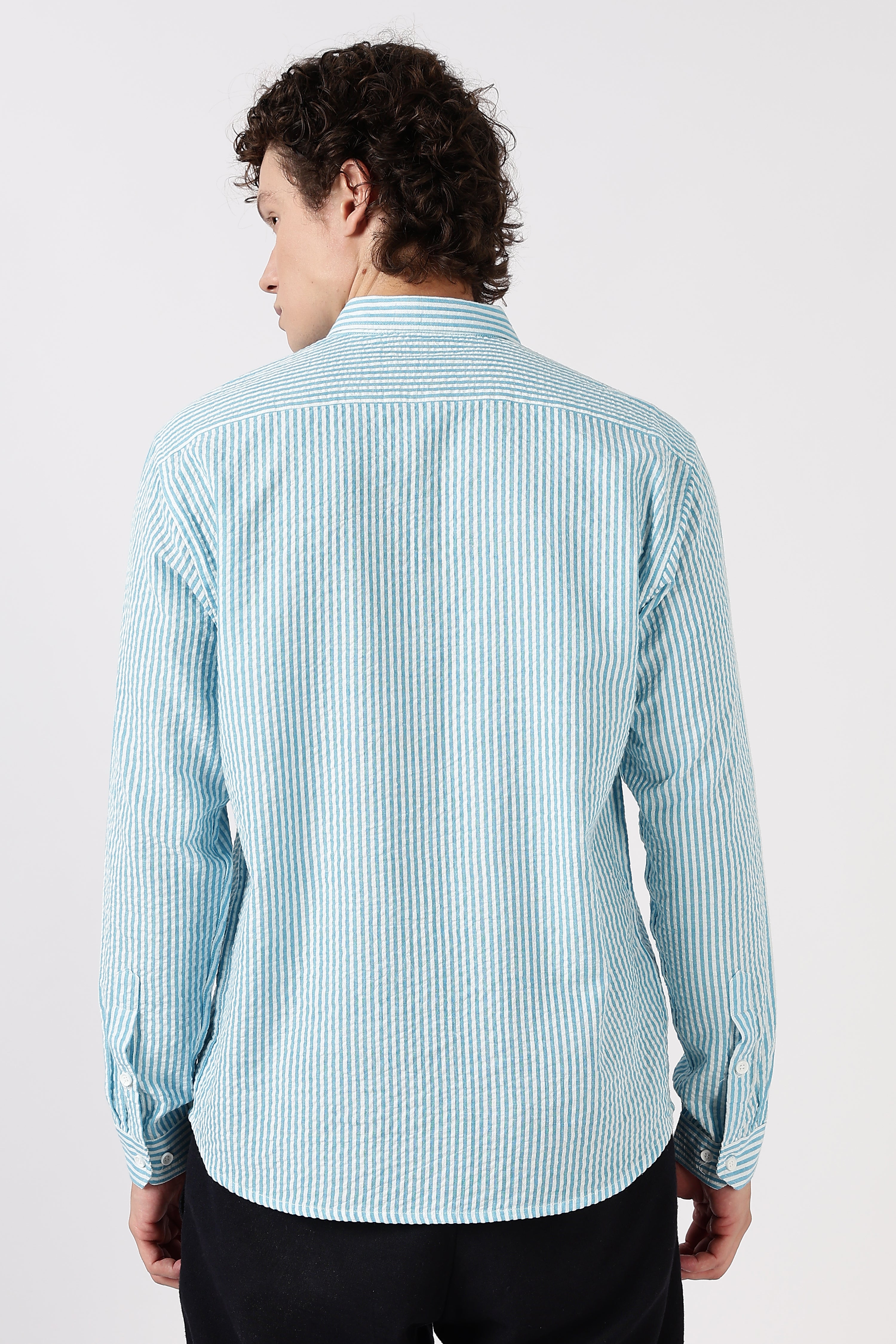 Coastal Breeze Pure Cotton Sky Blue Striped Shirt