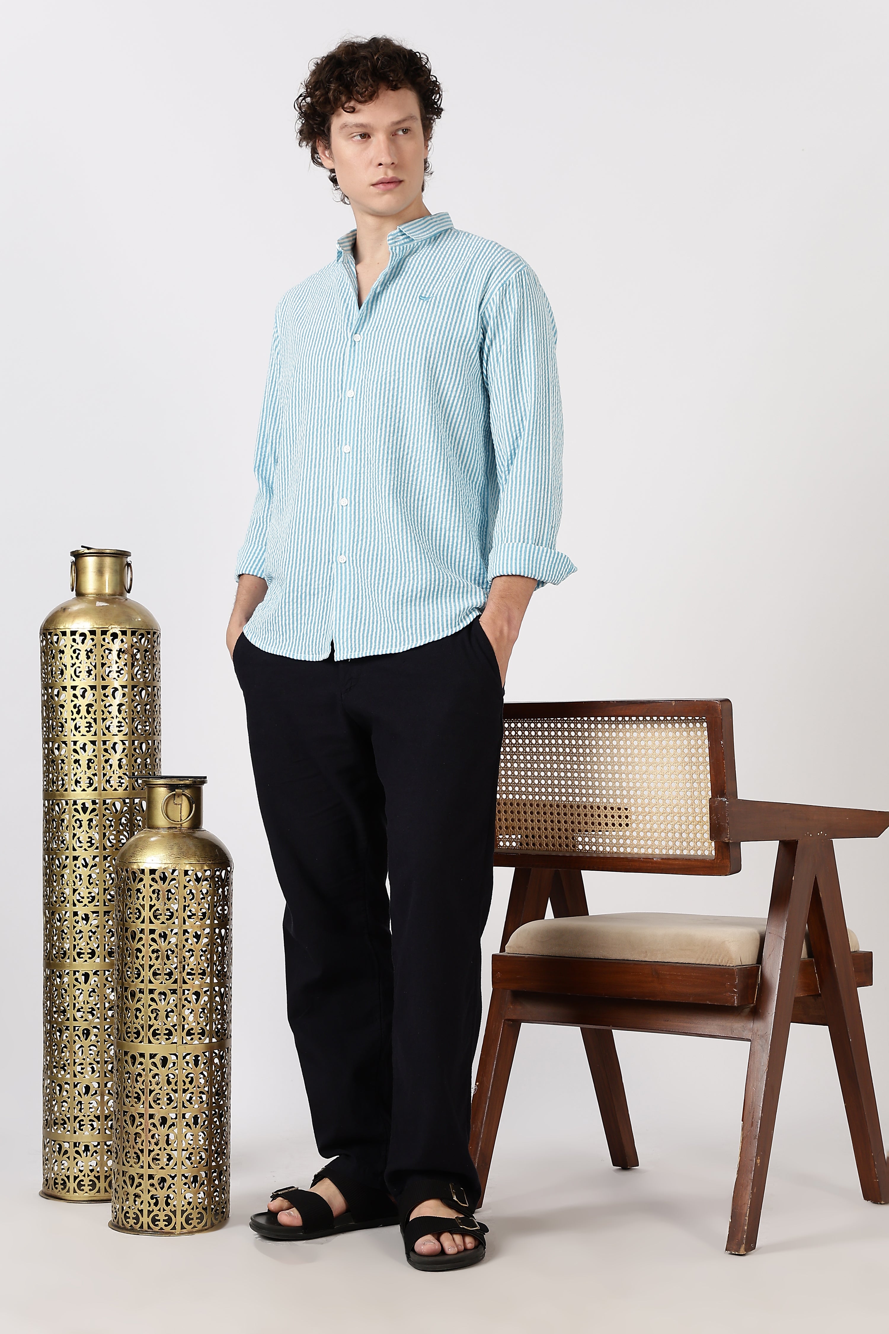 Coastal Breeze Pure Cotton Sky Blue Striped Shirt