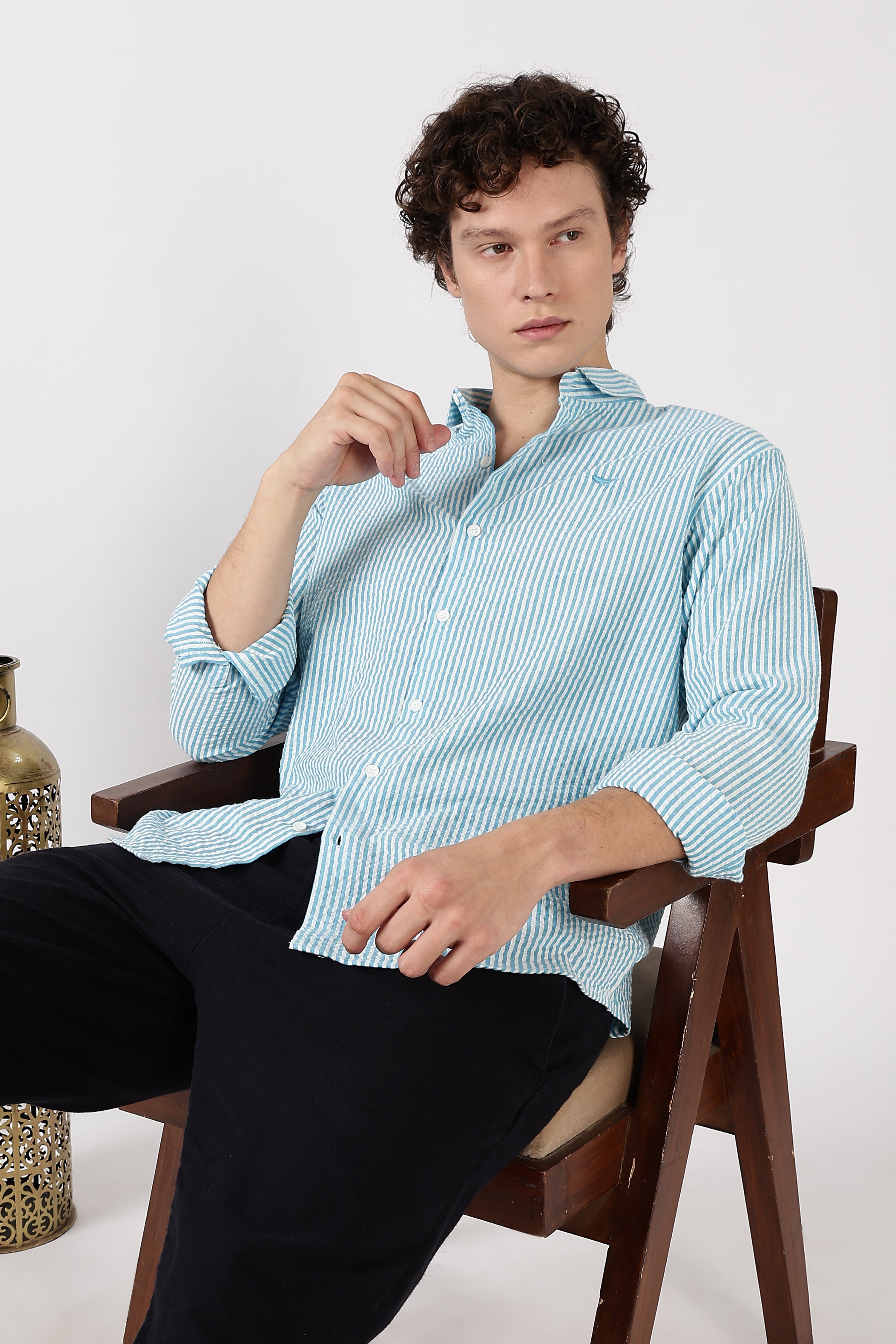 Coastal Breeze Pure Cotton Sky Blue Striped Shirt