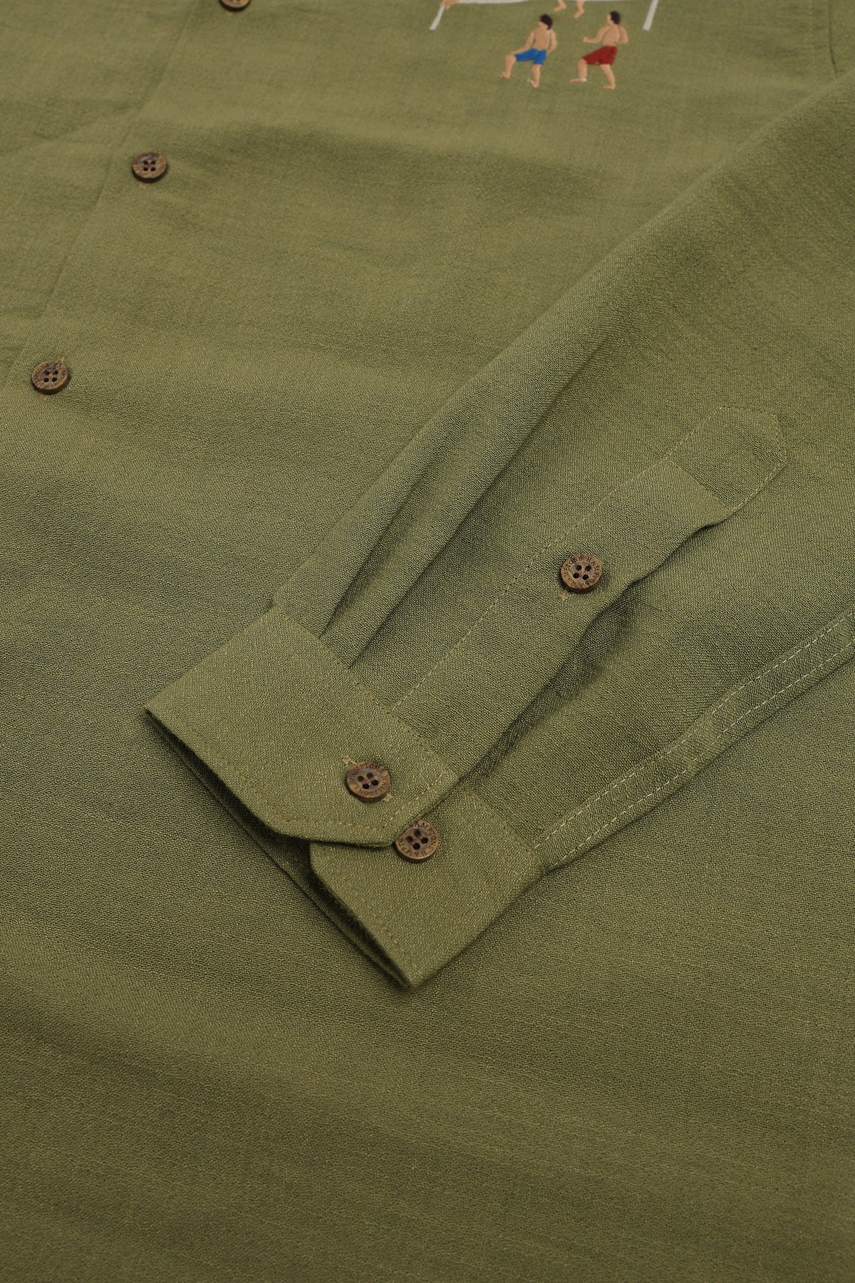 The Volleyball Cotton Regular Fit Olive Green Embroidered Shirt