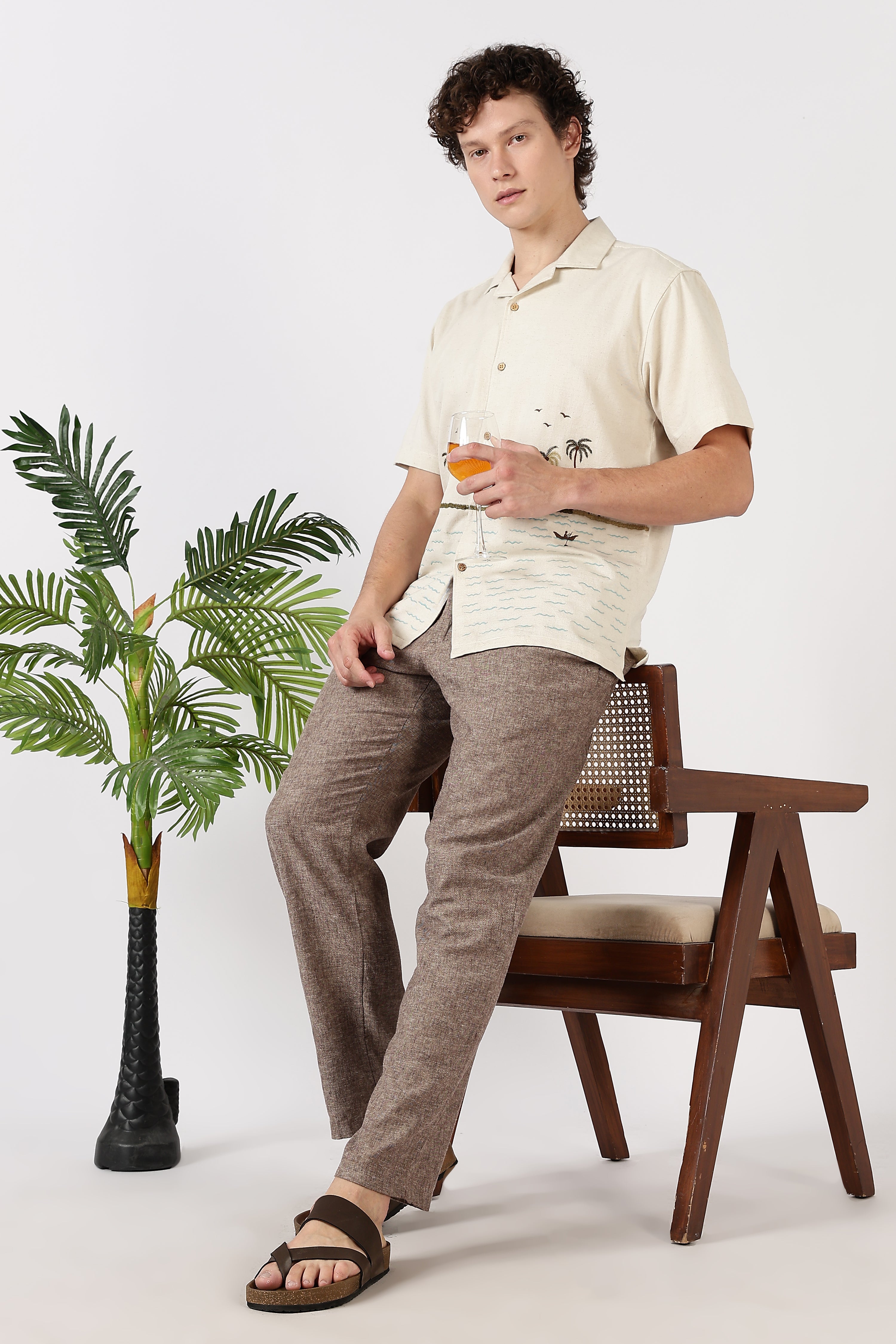 Coastal Reverie Cotton Box Fit Cream Embroidered Shirt