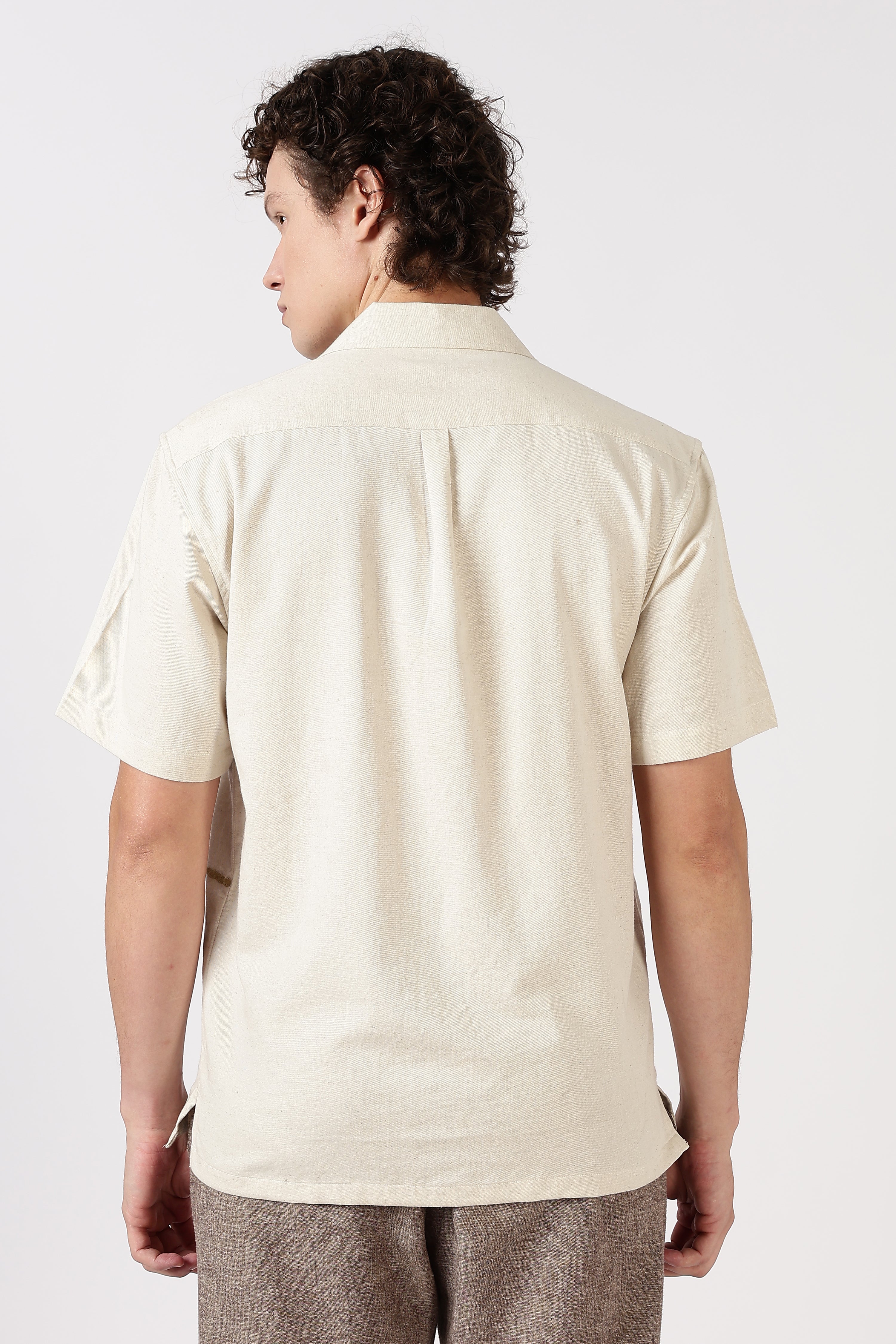 Coastal Reverie Cotton Box Fit Cream Embroidered Shirt