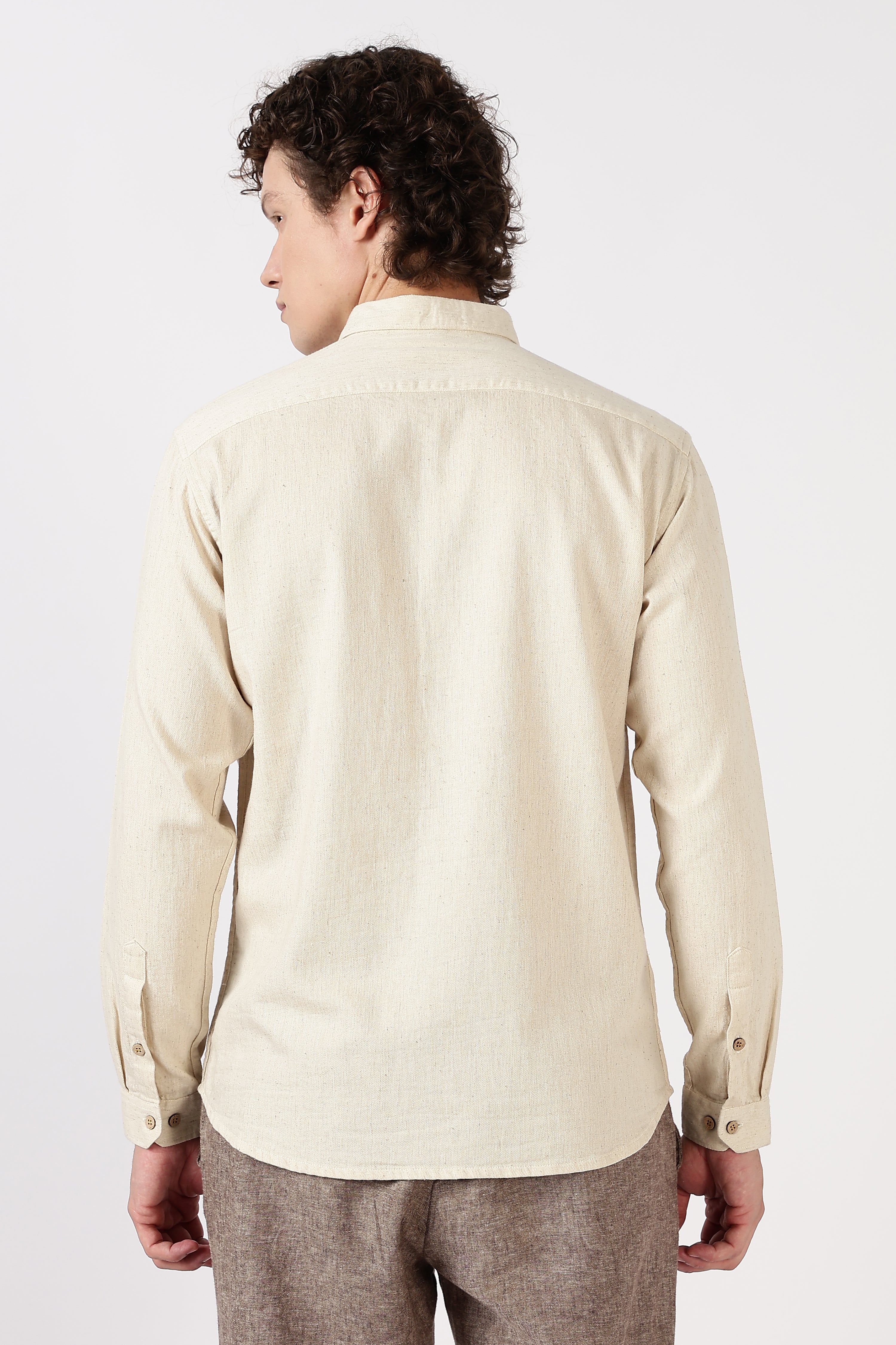 Golden Stag Cotton Regular Fit Beige Embroidered Shirt