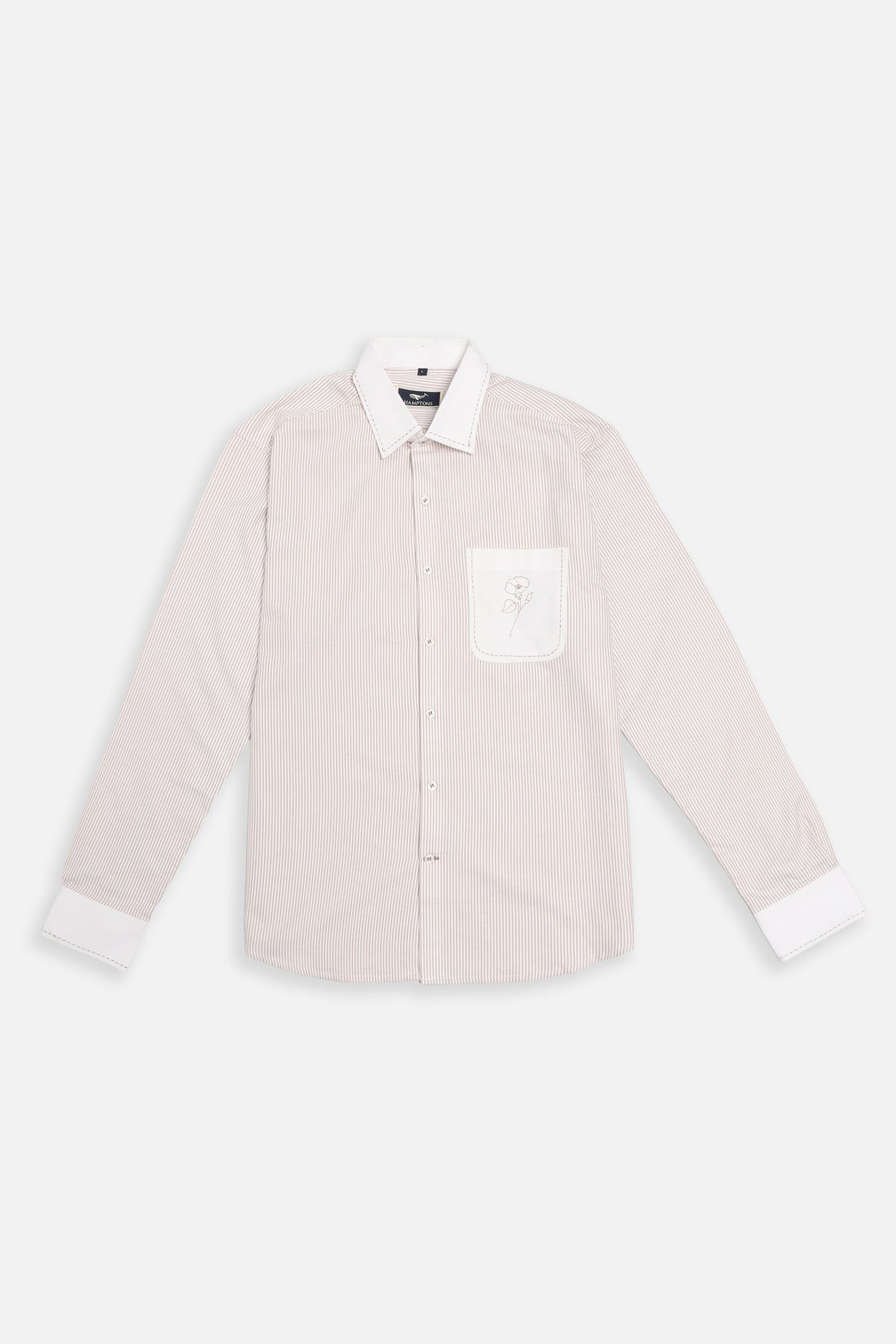 Floral Contrast Pocket Pinstripe Wide Collar Shirt