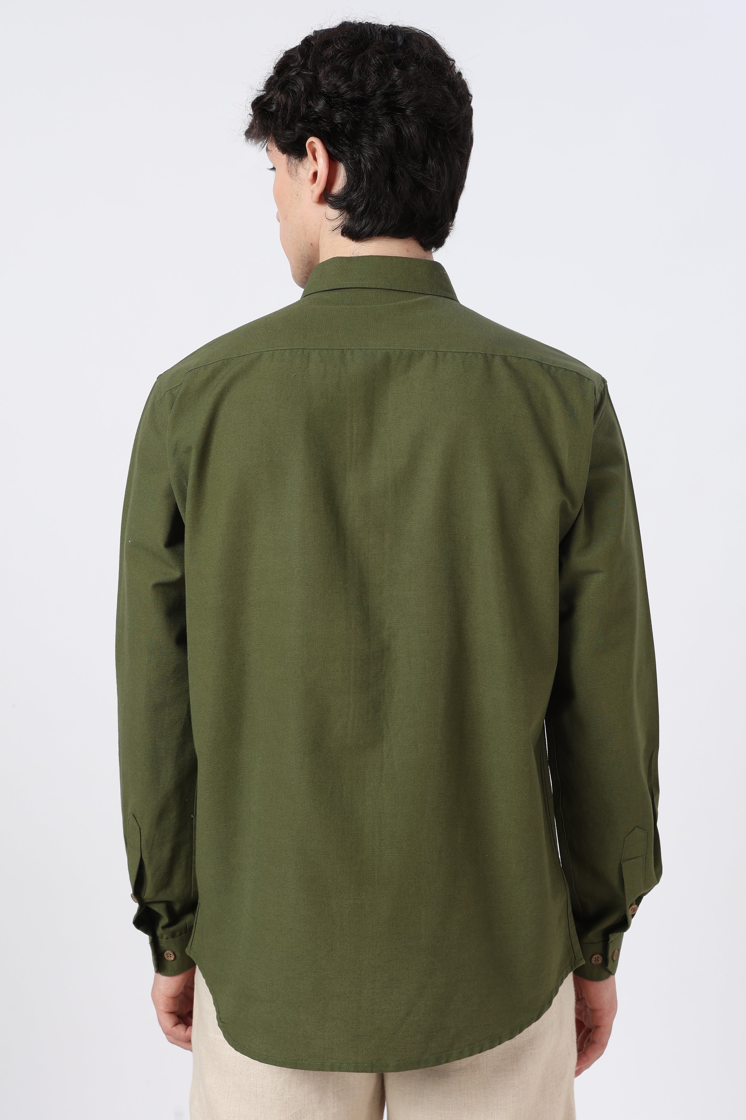 Namma Chennai Cotton Regular Fit Olive Crafted Embroidered Shirt