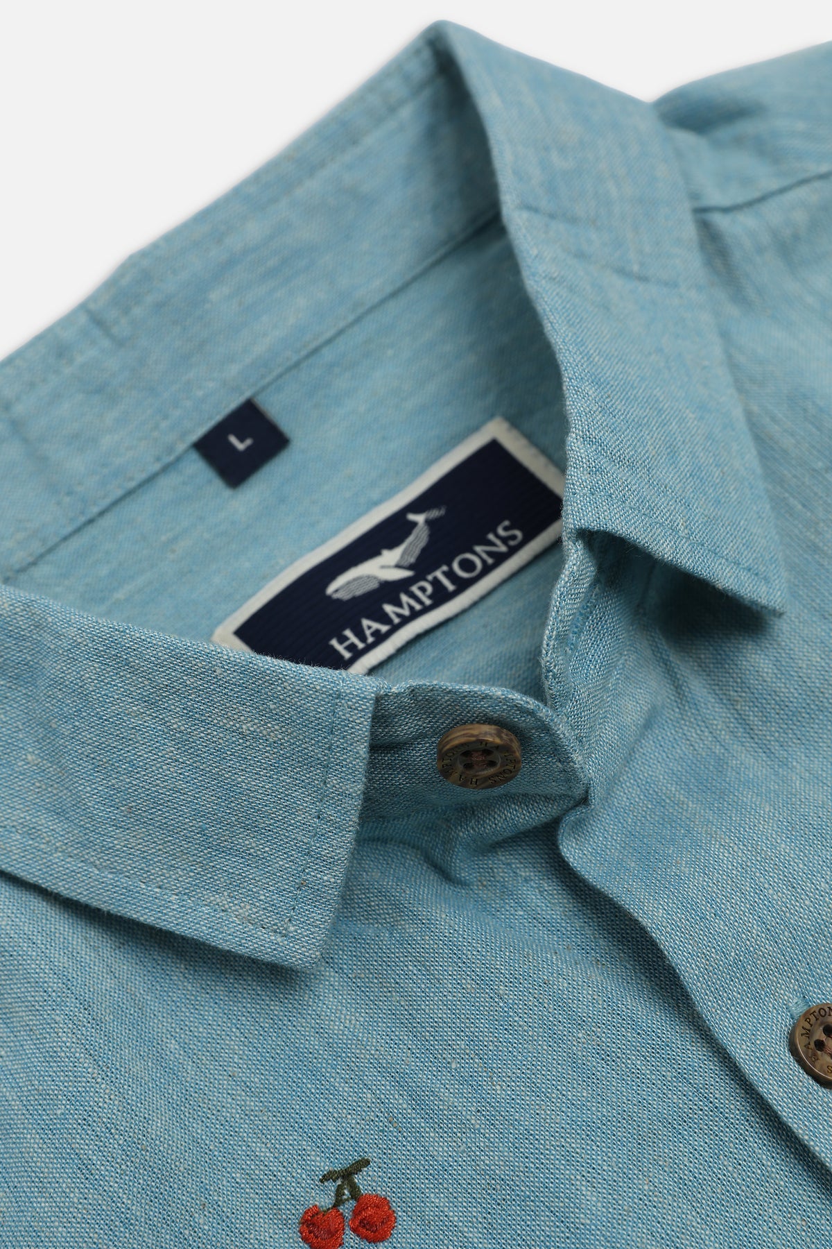 Seaside Souvenirs Linen Regular Fit Blue Embroidered Shirt