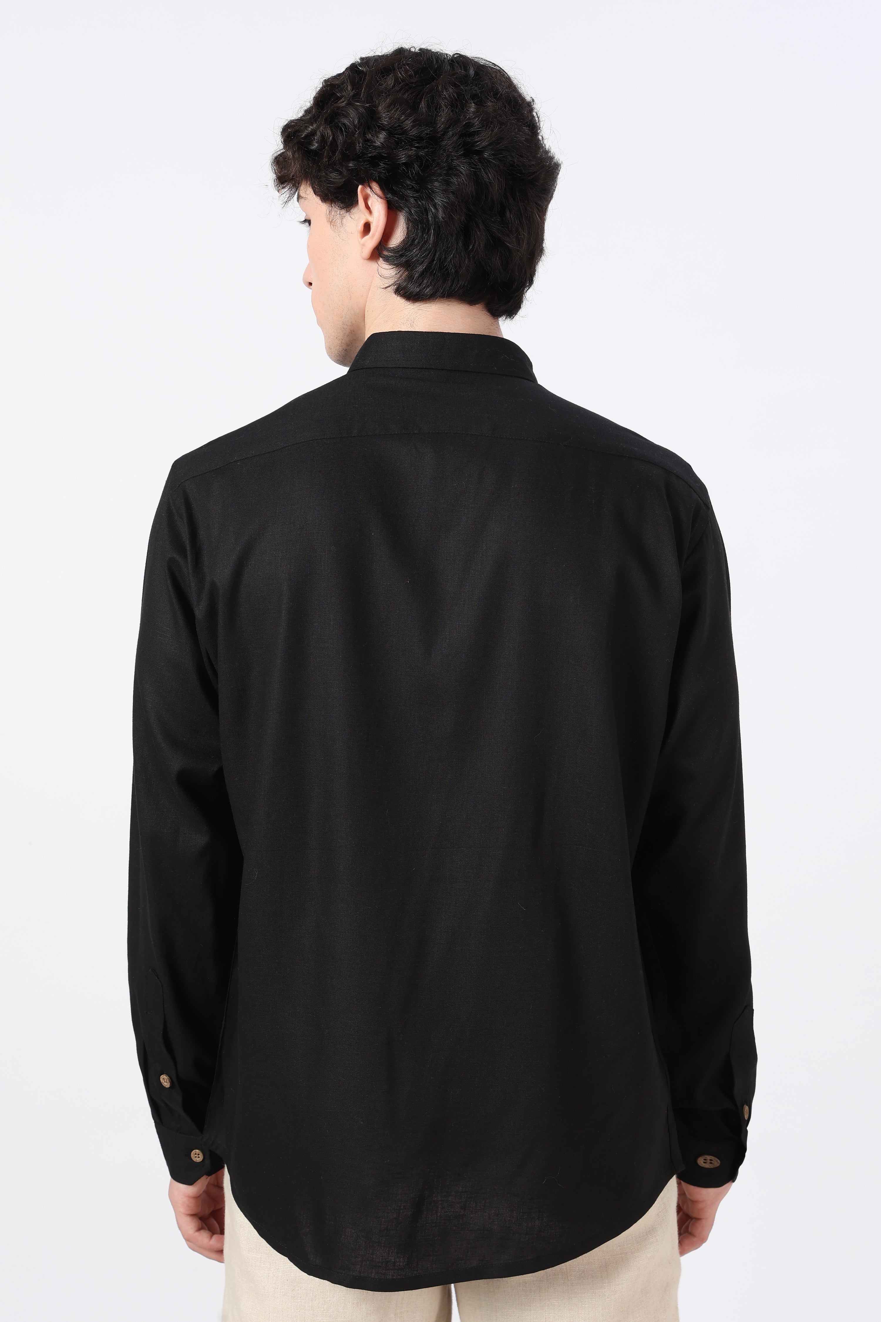 Athens Ruins Cotton Regular Fit Black Embroidered Shirt