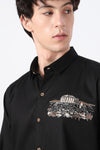 Athens Ruins Cotton Regular Fit Black Embroidered Shirt
