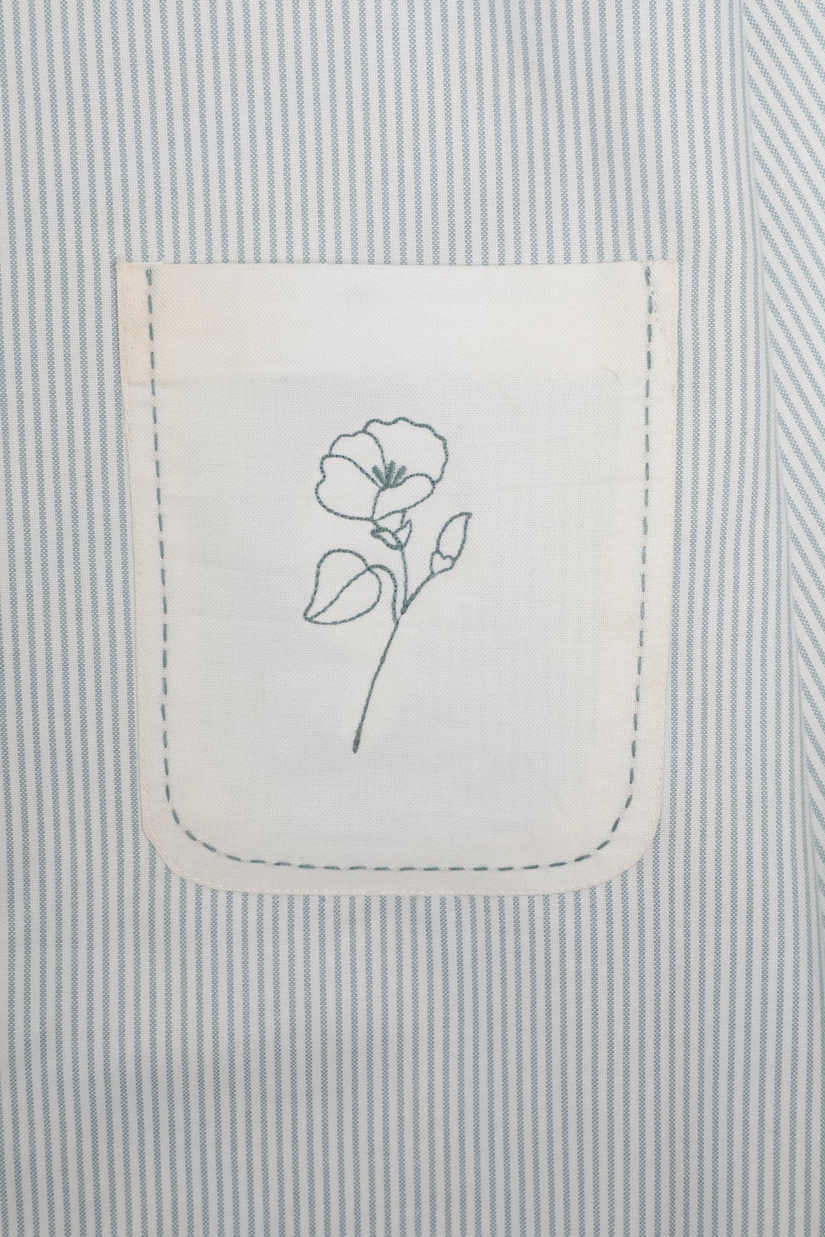 Floral Contrast Pocket Pinstripe Blue Wide Collar Shirt