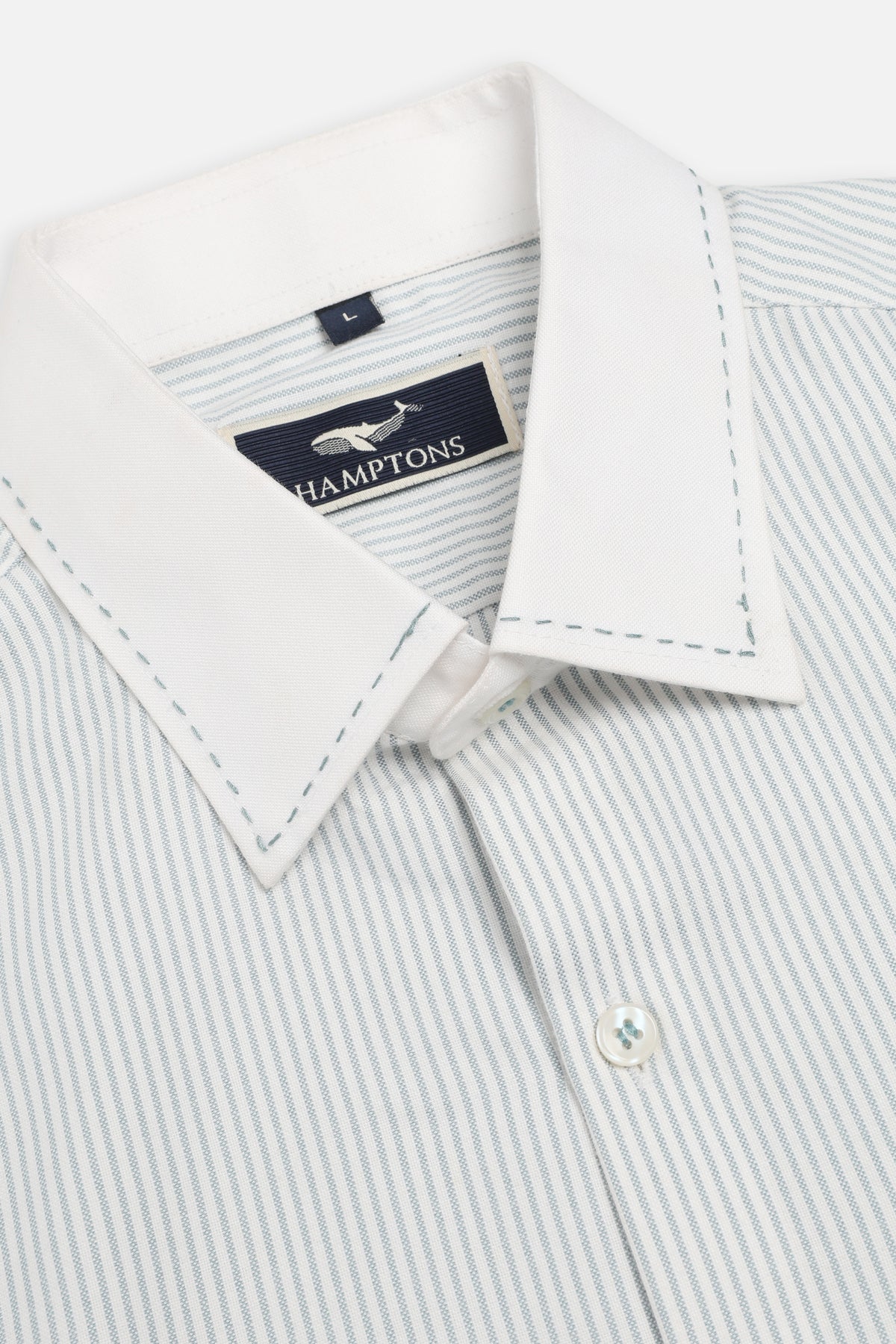 Floral Contrast Pocket Pinstripe Blue Wide Collar Shirt