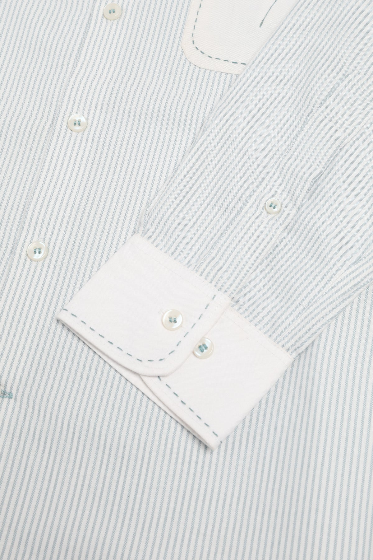 Floral Contrast Pocket Pinstripe Blue Wide Collar Shirt