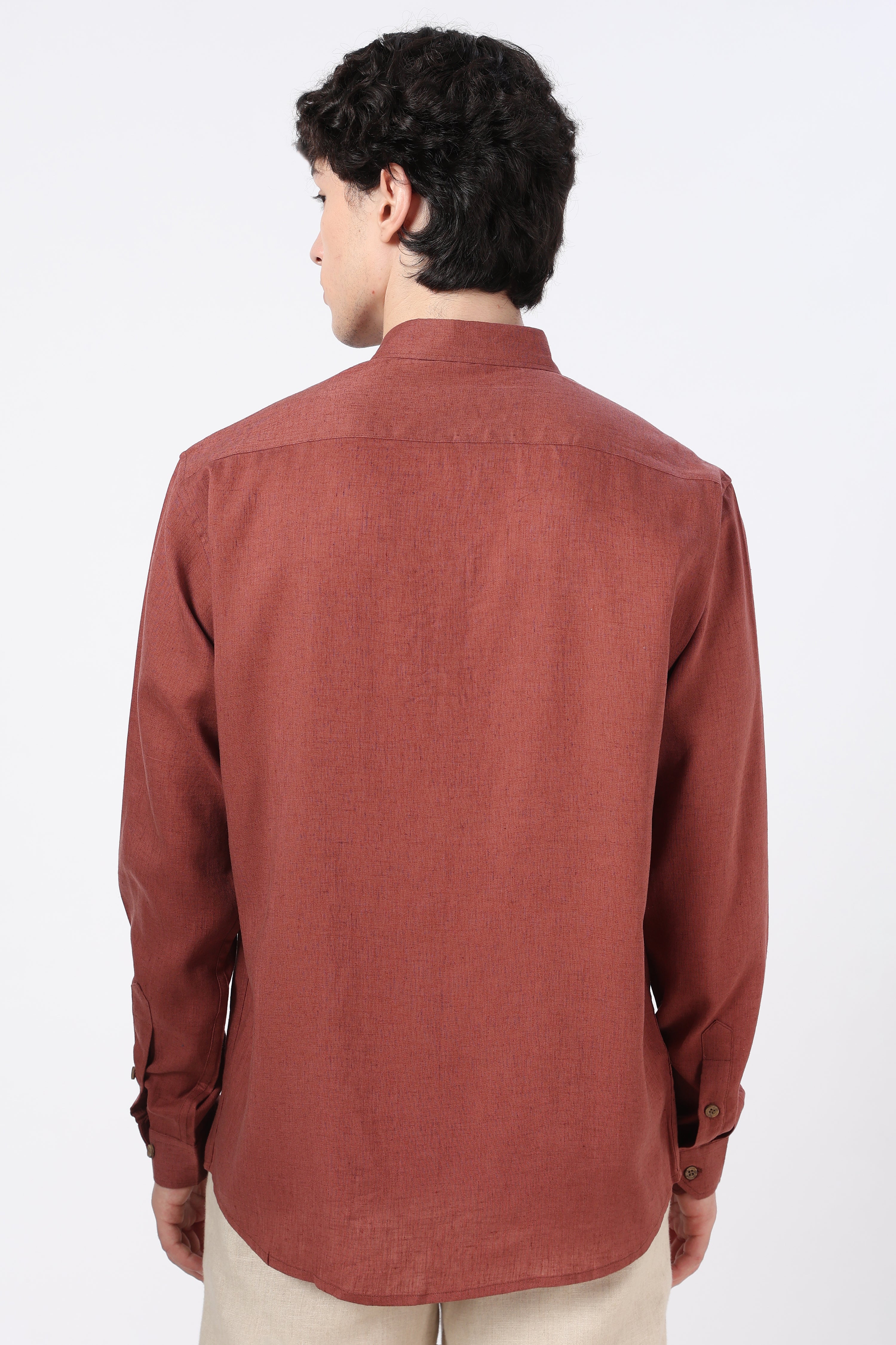 Golfer Mid-swing Cotton Regular Fit Rust Embroidered Shirt