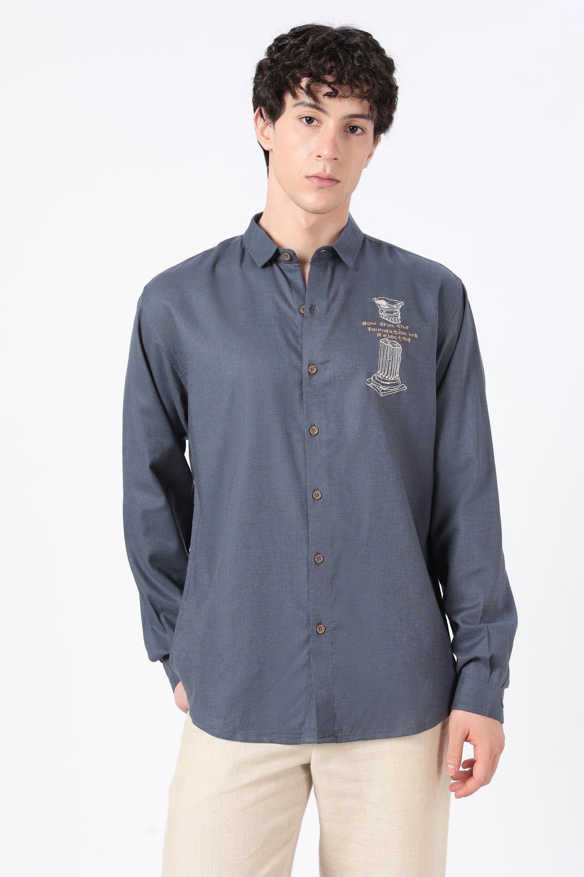 Heritage Classic Cotton Regular Fit Slate Blue Embroidered Shirt