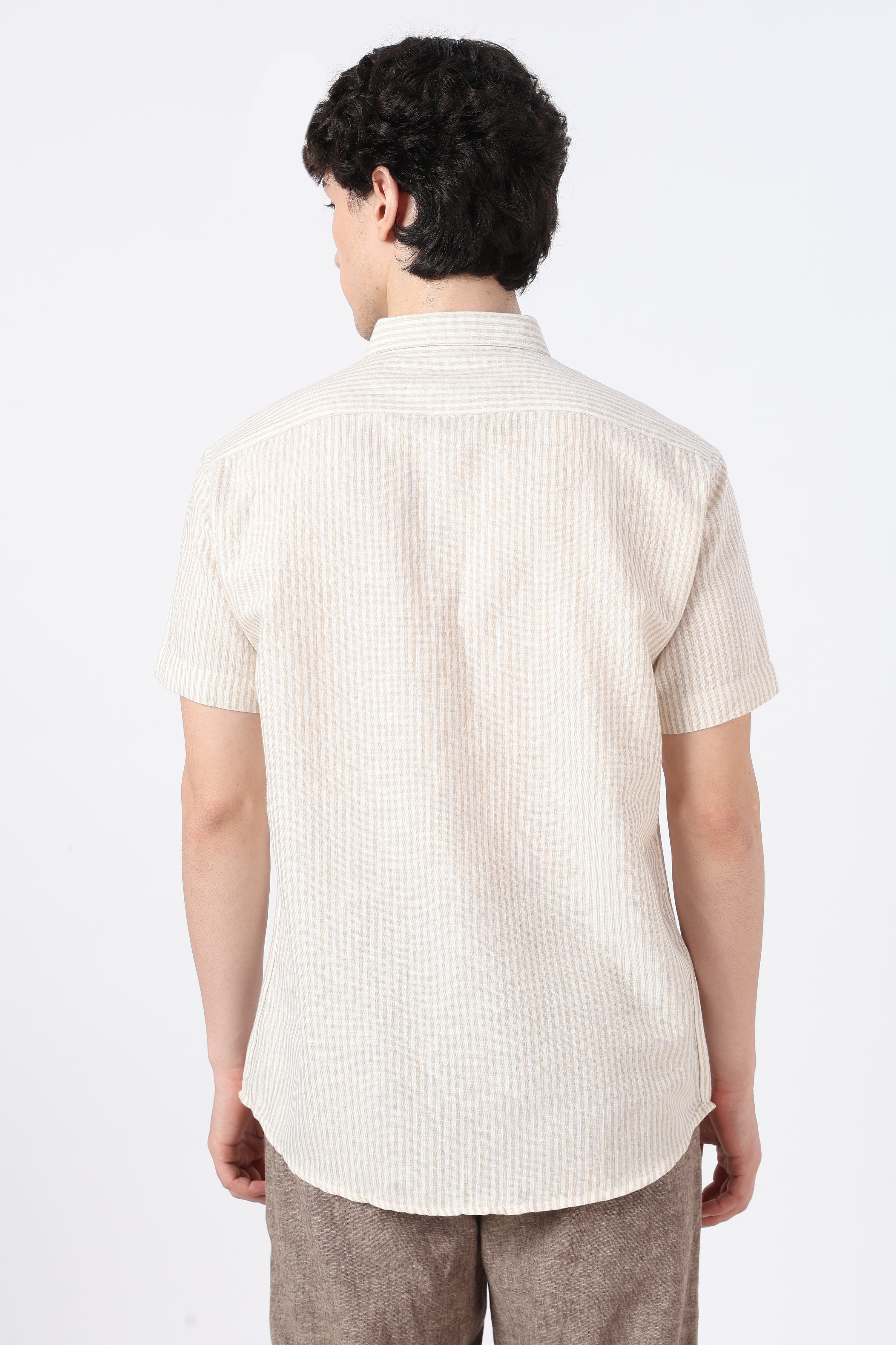 Palm Drive Cotton Regular Fit Brown Striped Shirt