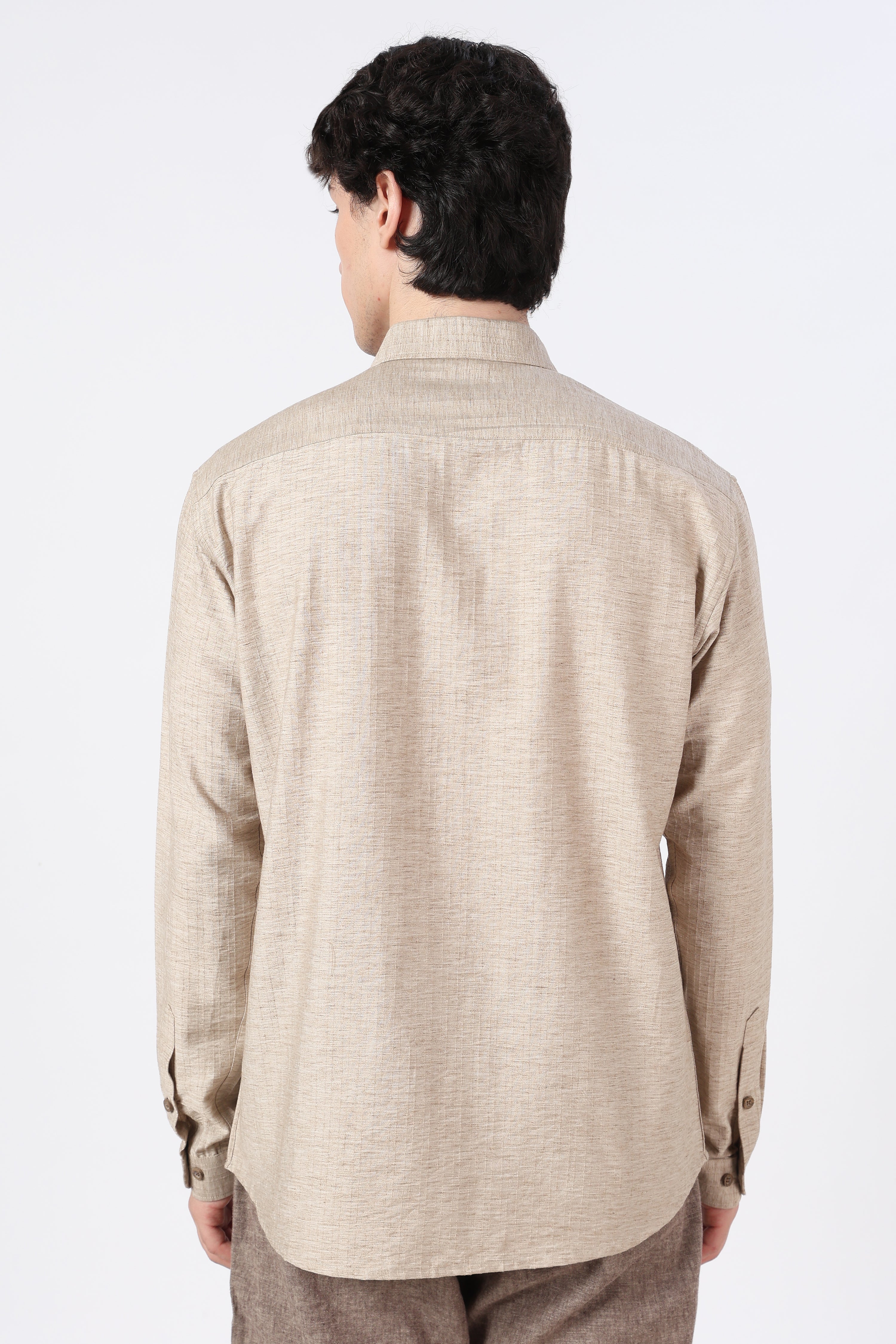 Hand Book Minimalist Cotton Regular Fit Brown Embroidered Shirt