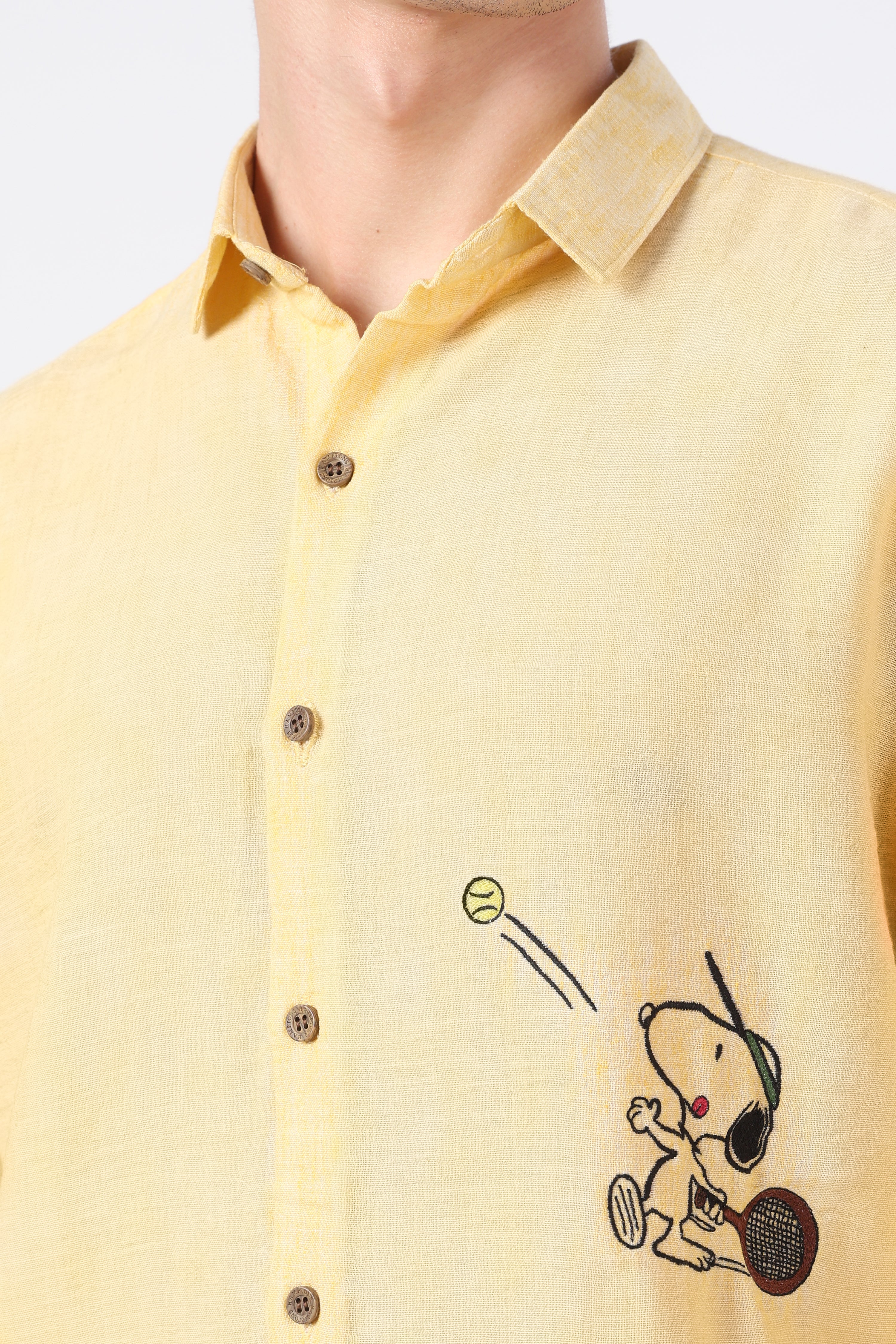 Tennis Ace Cotton Regular Fit Butter Yellow Embroidered Shirt