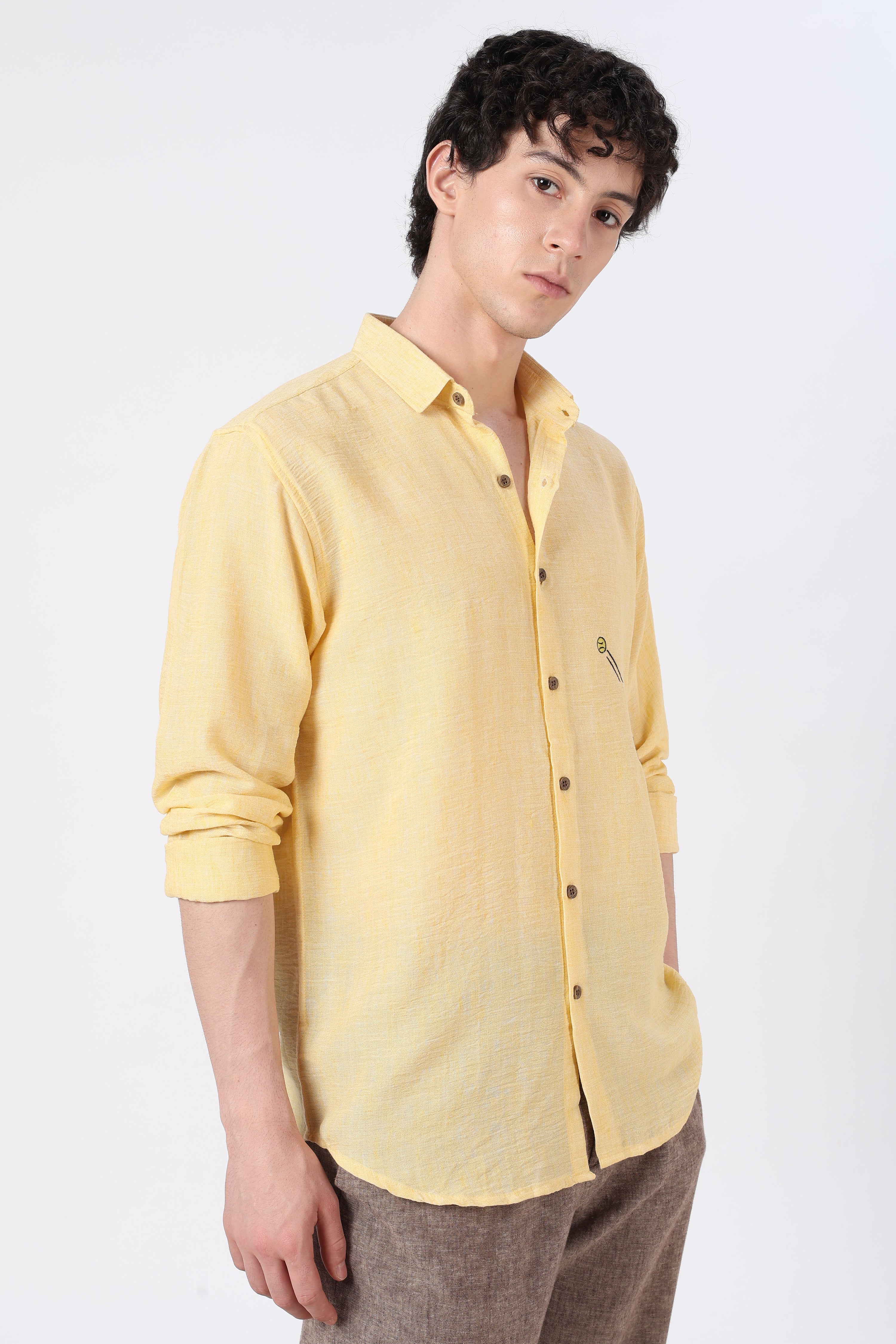 Tennis Ace Cotton Regular Fit Butter Yellow Embroidered Shirt
