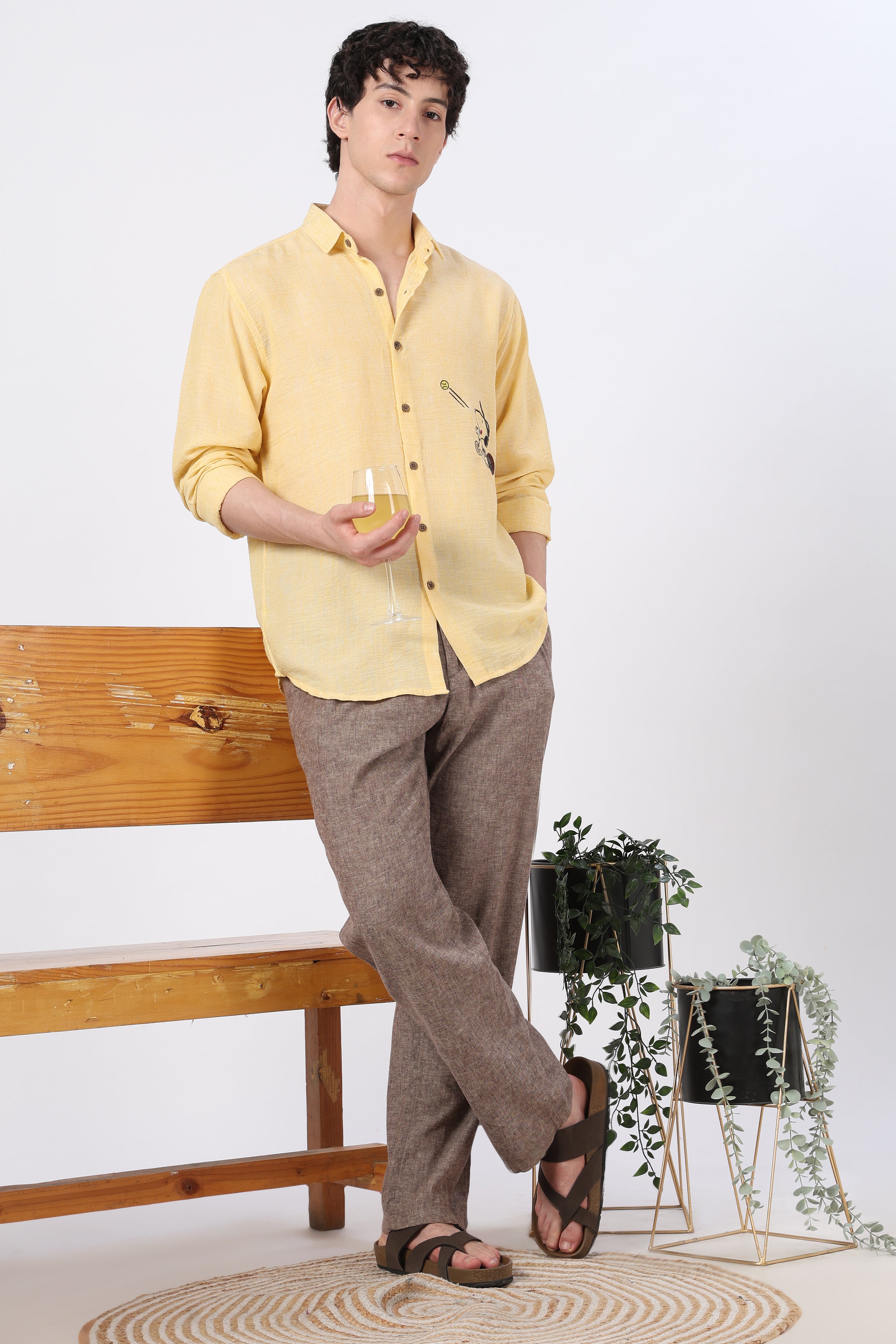 Tennis Ace Cotton Regular Fit Butter Yellow Embroidered Shirt