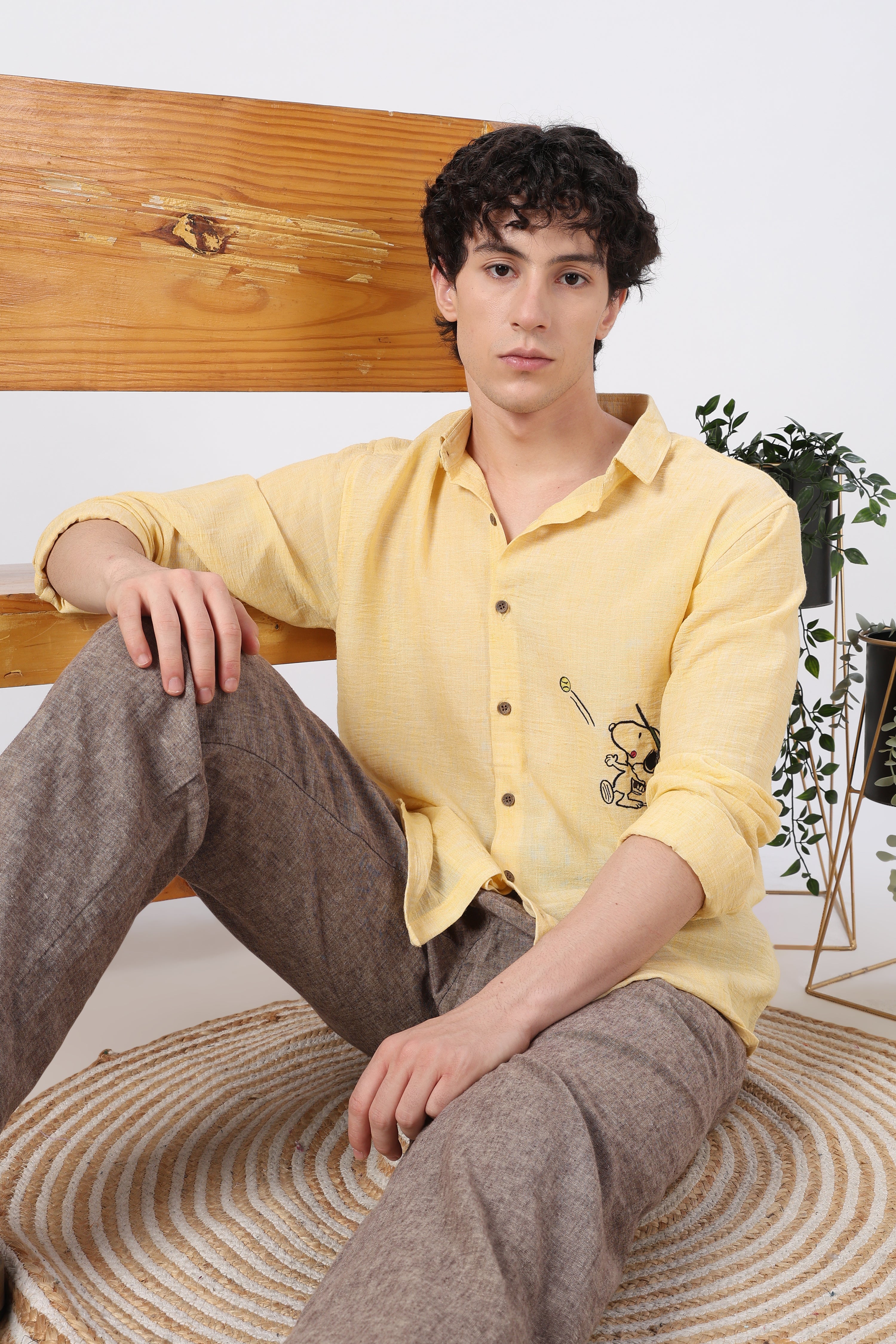 Tennis Ace Cotton Regular Fit Butter Yellow Embroidered Shirt
