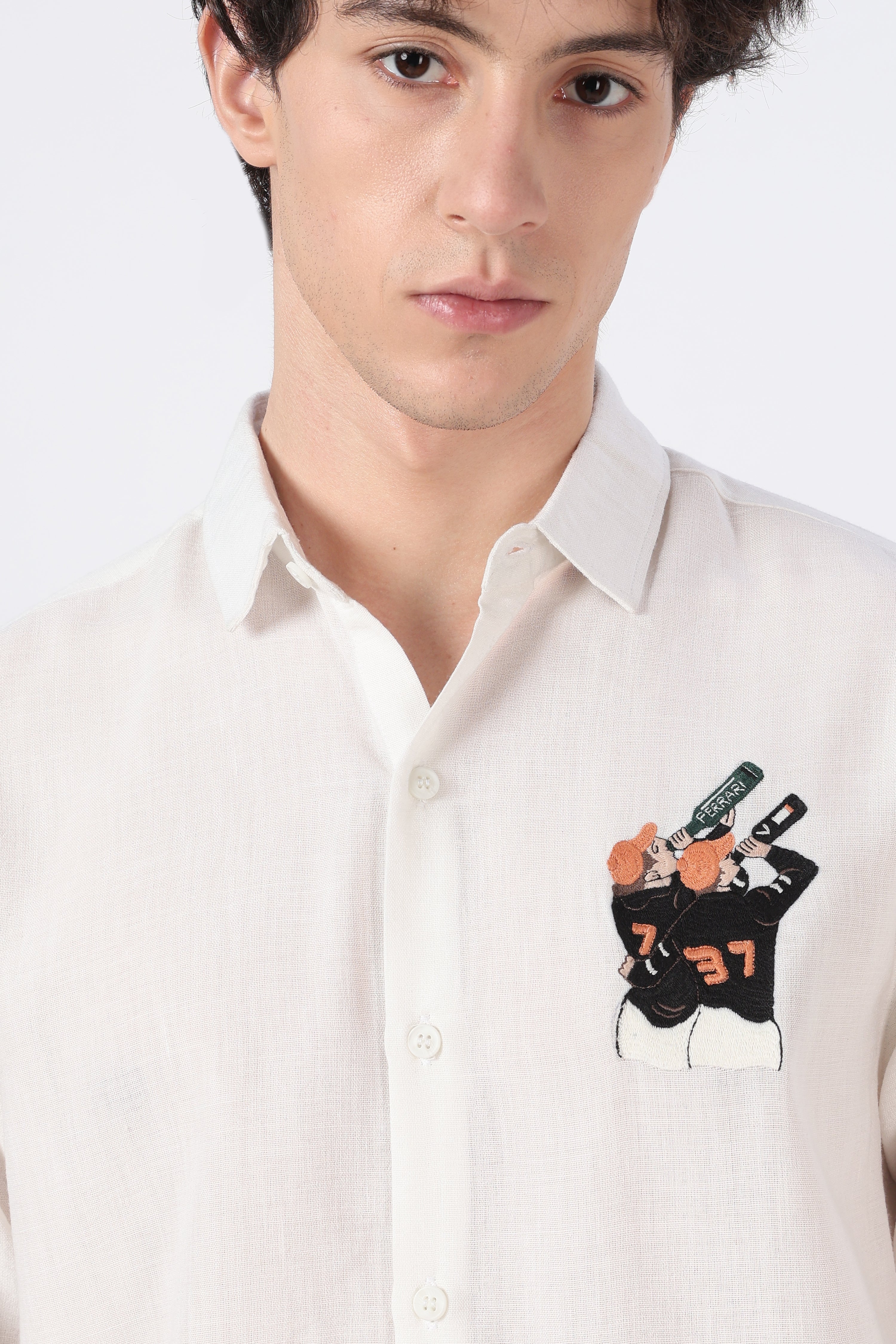 Victory Toast Cotton Regular Fit White Embroidered Shirt