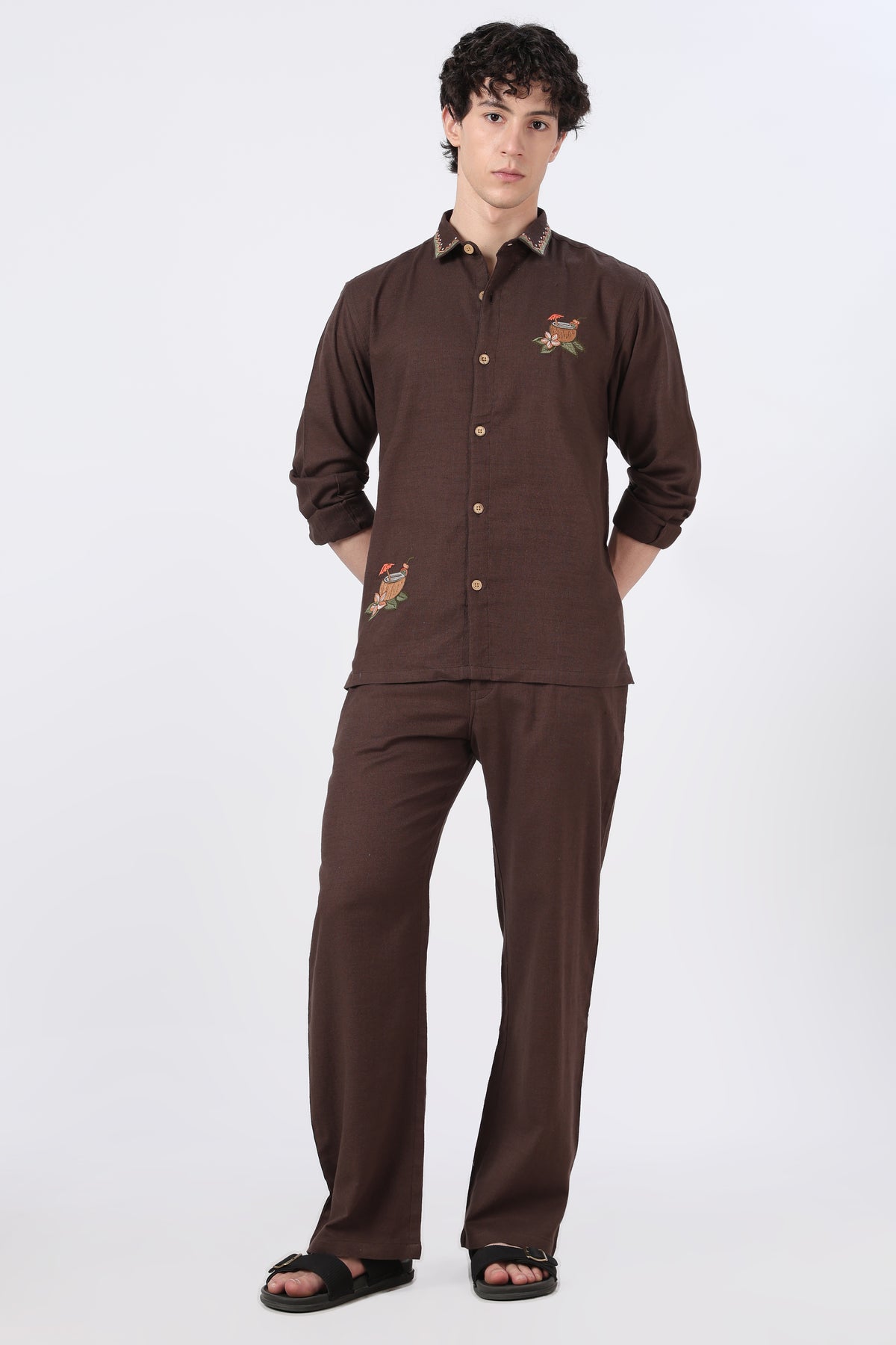 Tropical Cocktail Chocolate Brown Cotton Co-ordinated Outfits for Mens
