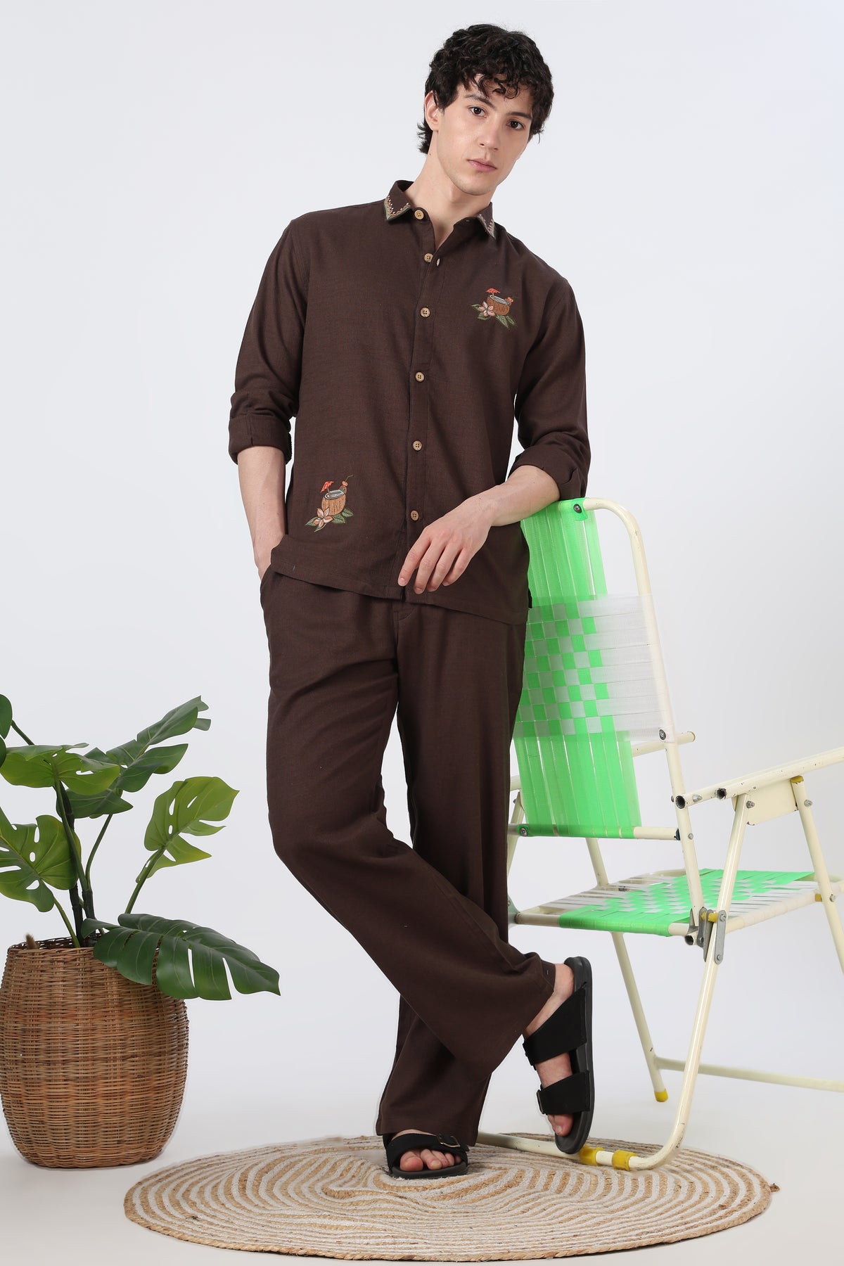 Tropical Cocktail Chocolate Brown Cotton Co-ordinated Outfits for Mens