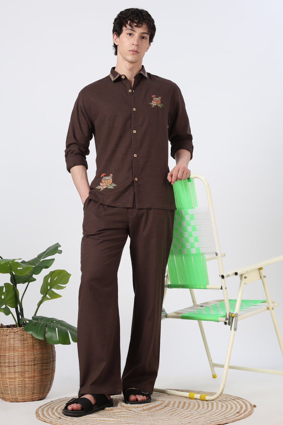 Tropical Cocktail Chocolate Brown Cotton Co-ordinated Outfits for Mens