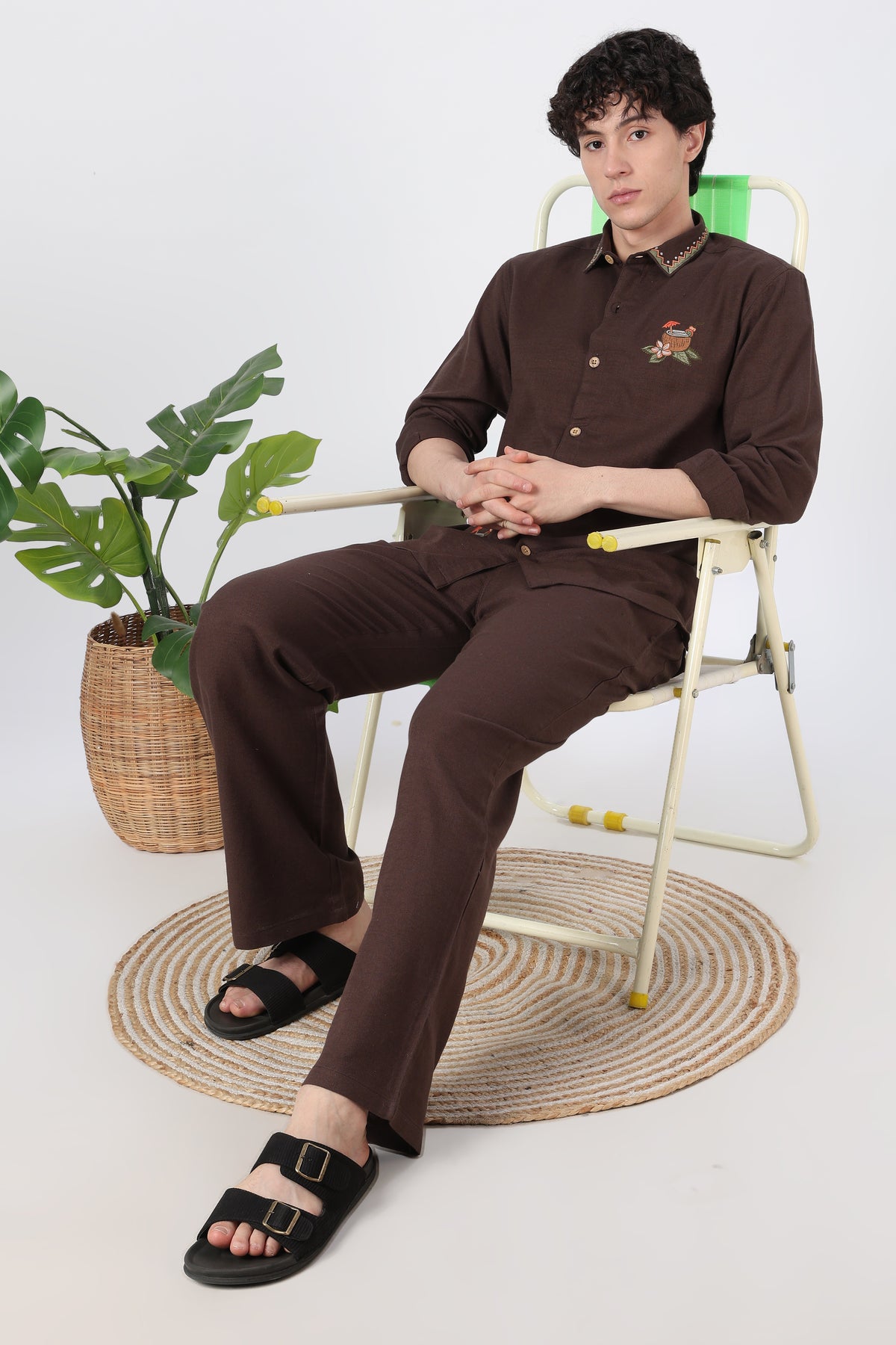 Tropical Cocktail Chocolate Brown Cotton Co-ordinated Outfits for Mens