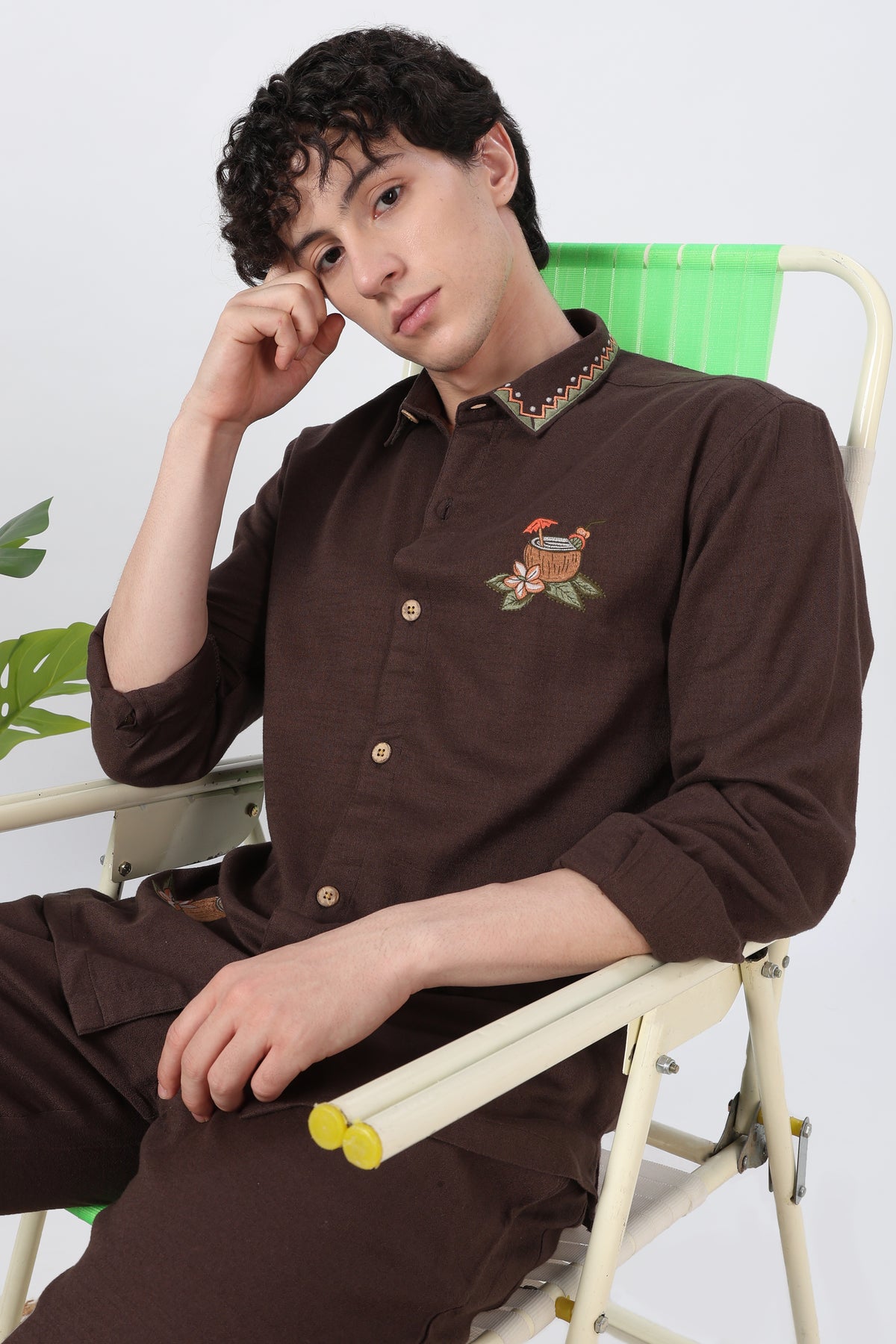 Tropical Cocktail Chocolate Brown Cotton Co-ordinated Outfits for Mens