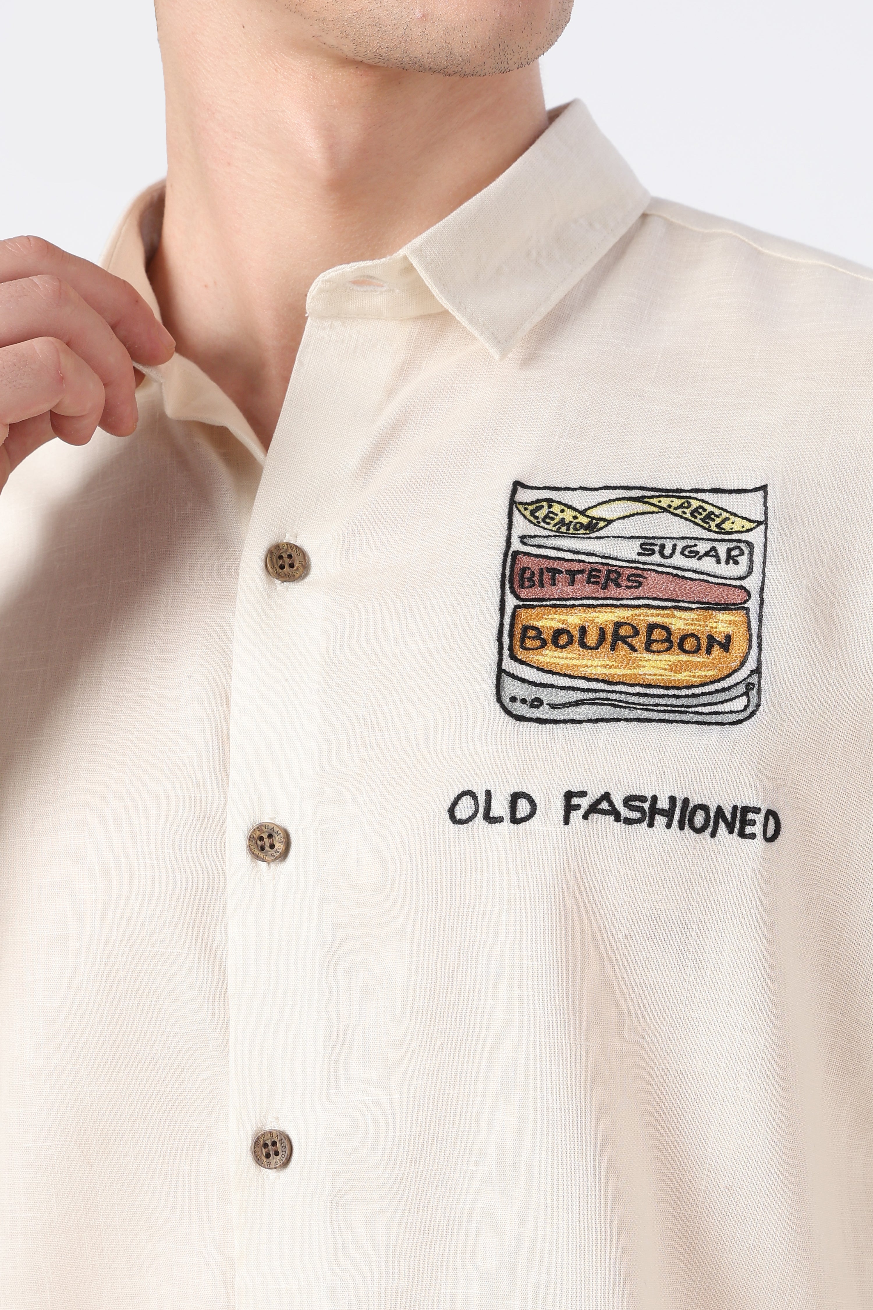 Cocktail Culture Regular Fit Beige Embroidered Shirt