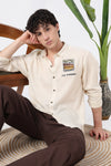 Cocktail Culture Regular Fit Beige Embroidered Shirt