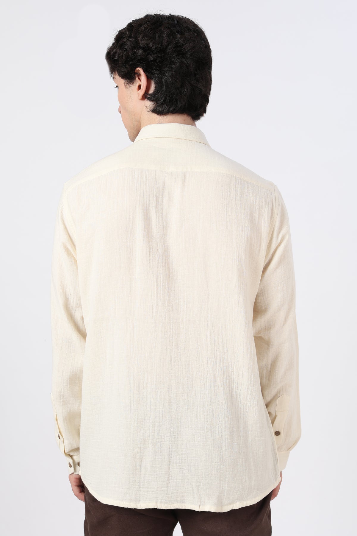 Study Break Muslin Double Cloth Regular Fit Beige Embroidered Shirt