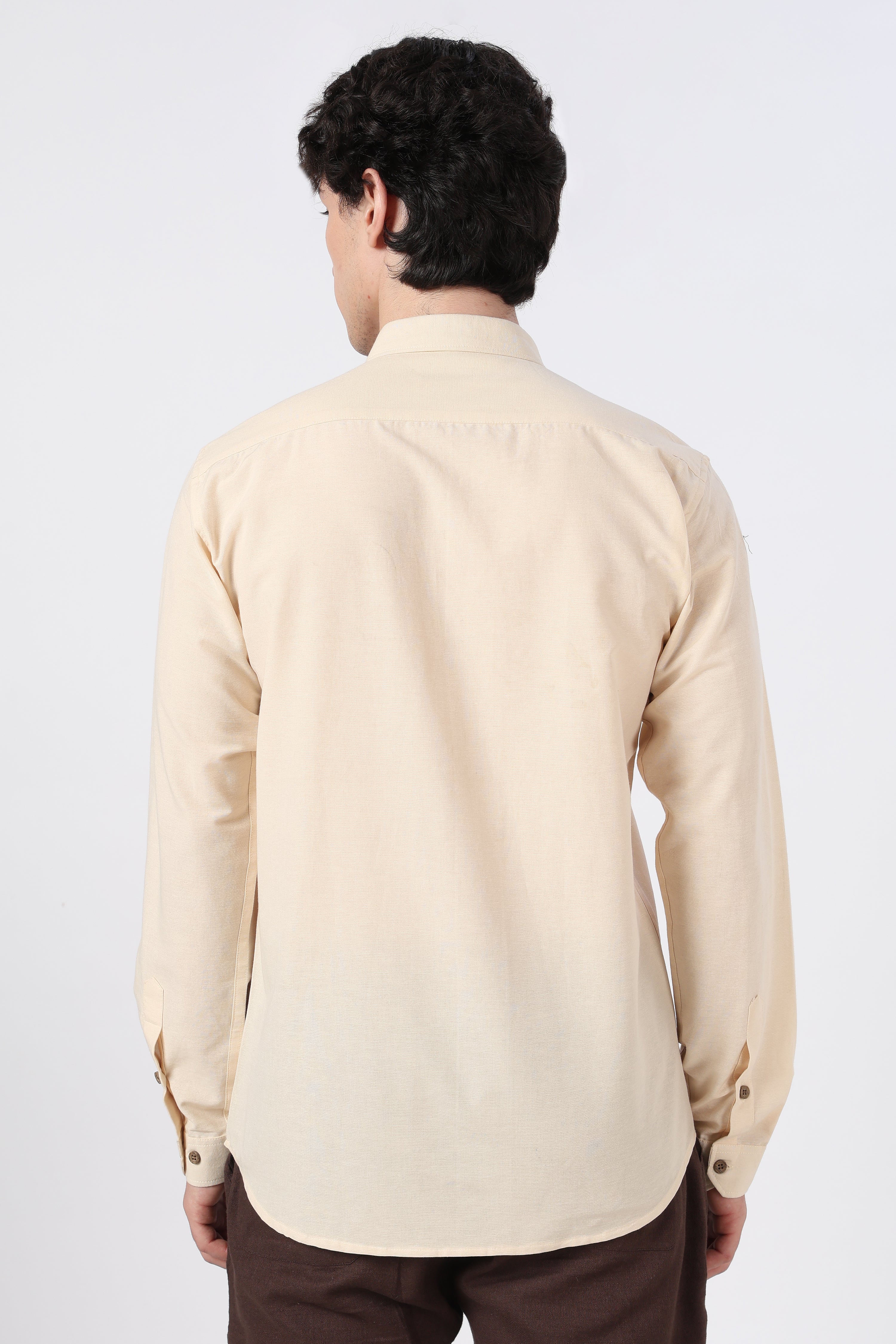 "The First Date Shirt" Cotton Regular Fit Beige Embroidered Shirt